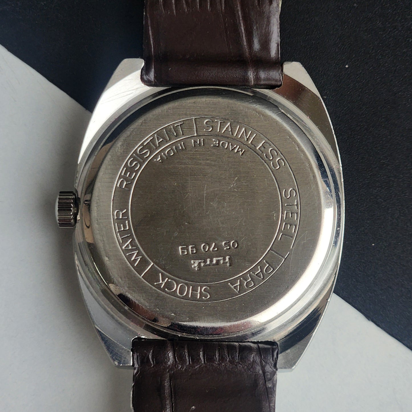Vintage Original HMT Chethan Hand Winding 17 Jewels Silver Face Brown Leather Strap Men's Wrist Watch I15