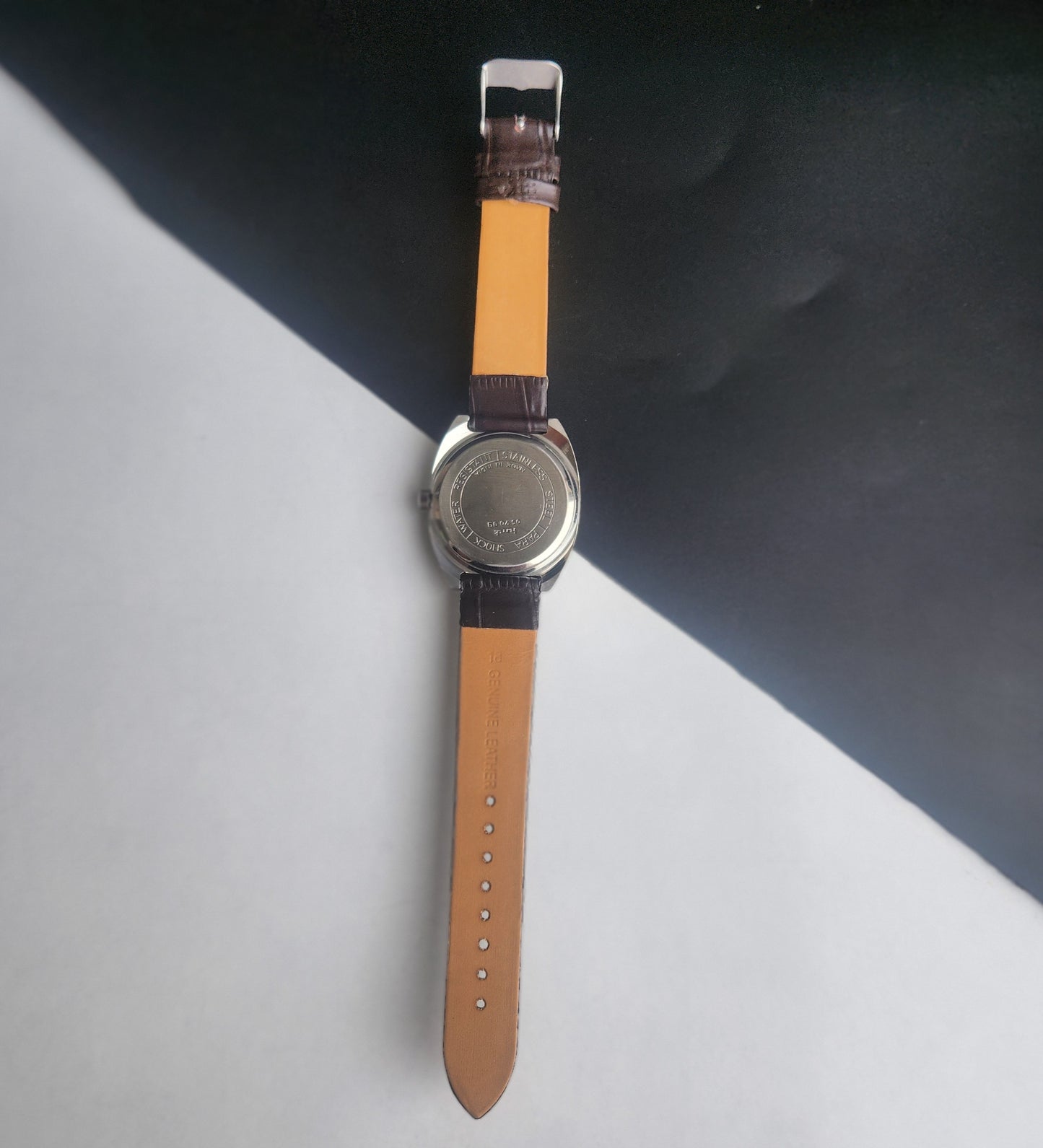Vintage Original HMT Chethan Hand Winding 17 Jewels Silver Face Brown Leather Strap Men's Wrist Watch I15