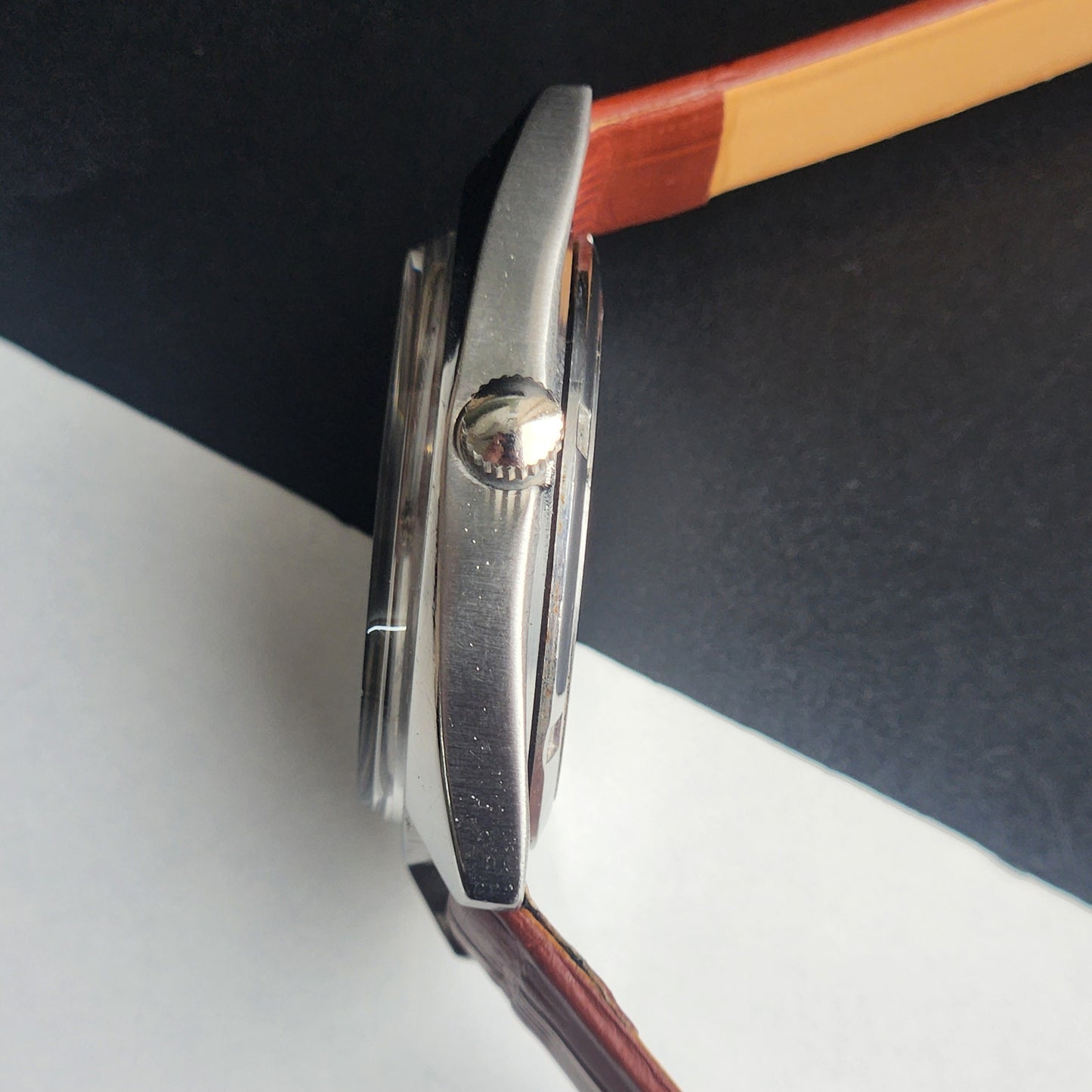 Vintage Original HMT Vijay Hand Winding 17 Jewels Silver Face Tan Leather Strap Men's Wrist Watch I16