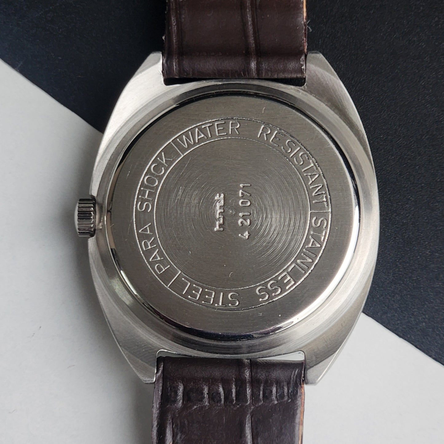 Vintage Original HMT Kohinoor Hand Winding 17 Jewels Blue Face Brown Leather Strap Men's Wrist Watch I17
