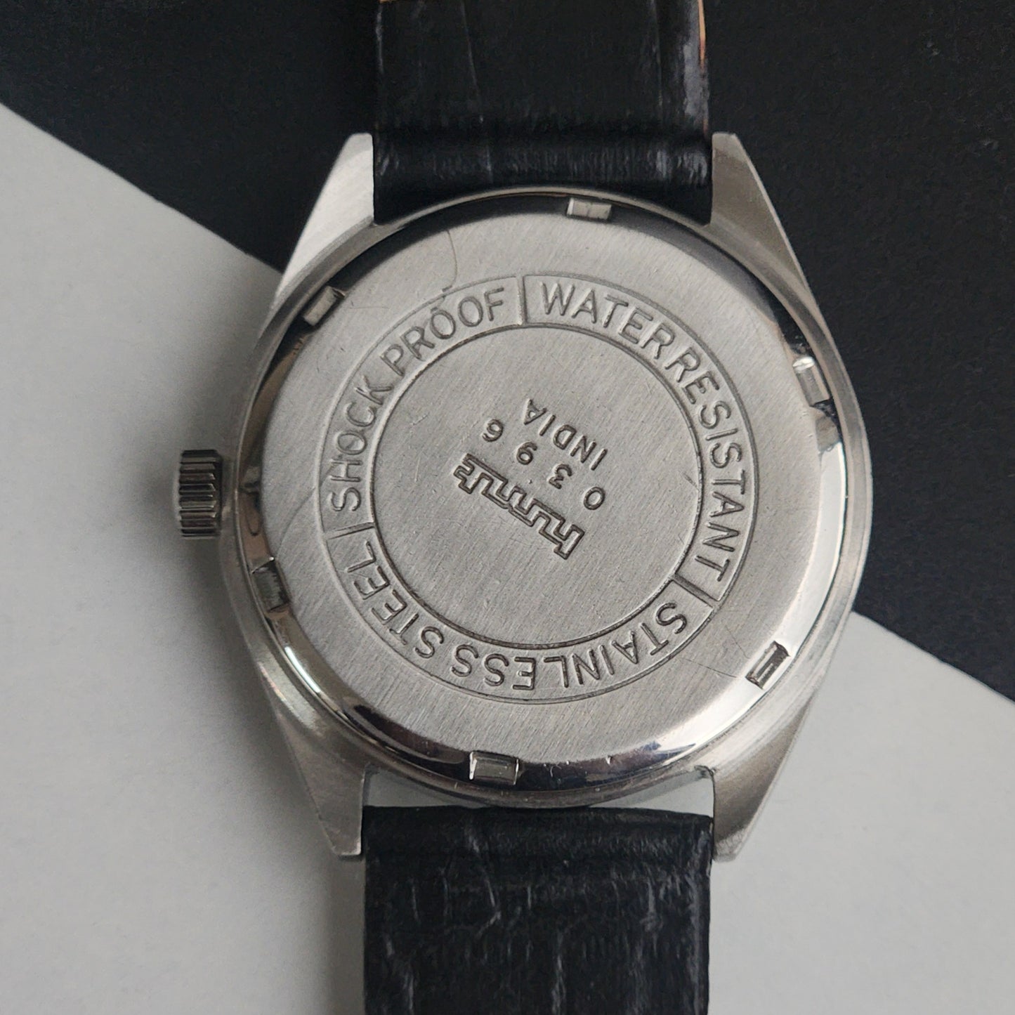 Vintage Original HMT Janata Hand Winding 17 Jewels White Face Black Leather Strap Men's Wrist Watch I18