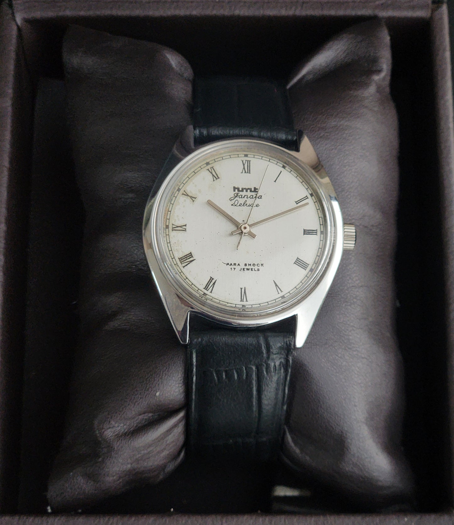 Vintage Original HMT Janata Hand Winding 17 Jewels White Face Black Leather Strap Men's Wrist Watch I18
