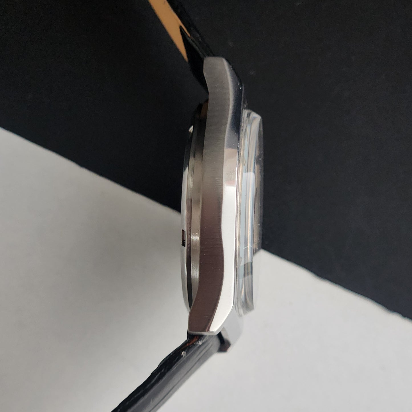 Vintage Original HMT Sandeep Hand Winding 17 Jewels Grey Face Black Leather Strap Men's Wrist Watch I19