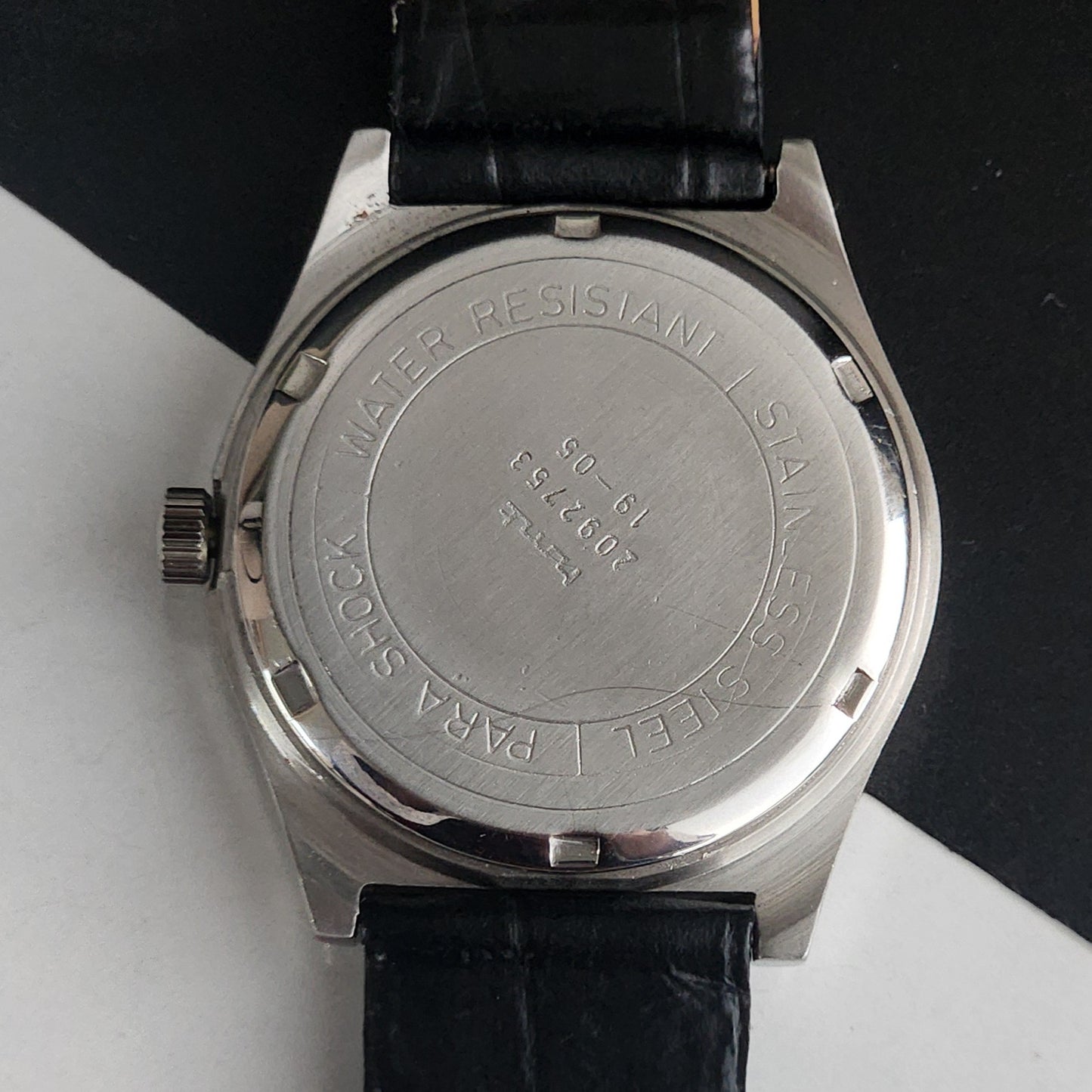Vintage Original HMT Sandeep Hand Winding 17 Jewels Grey Face Black Leather Strap Men's Wrist Watch I19