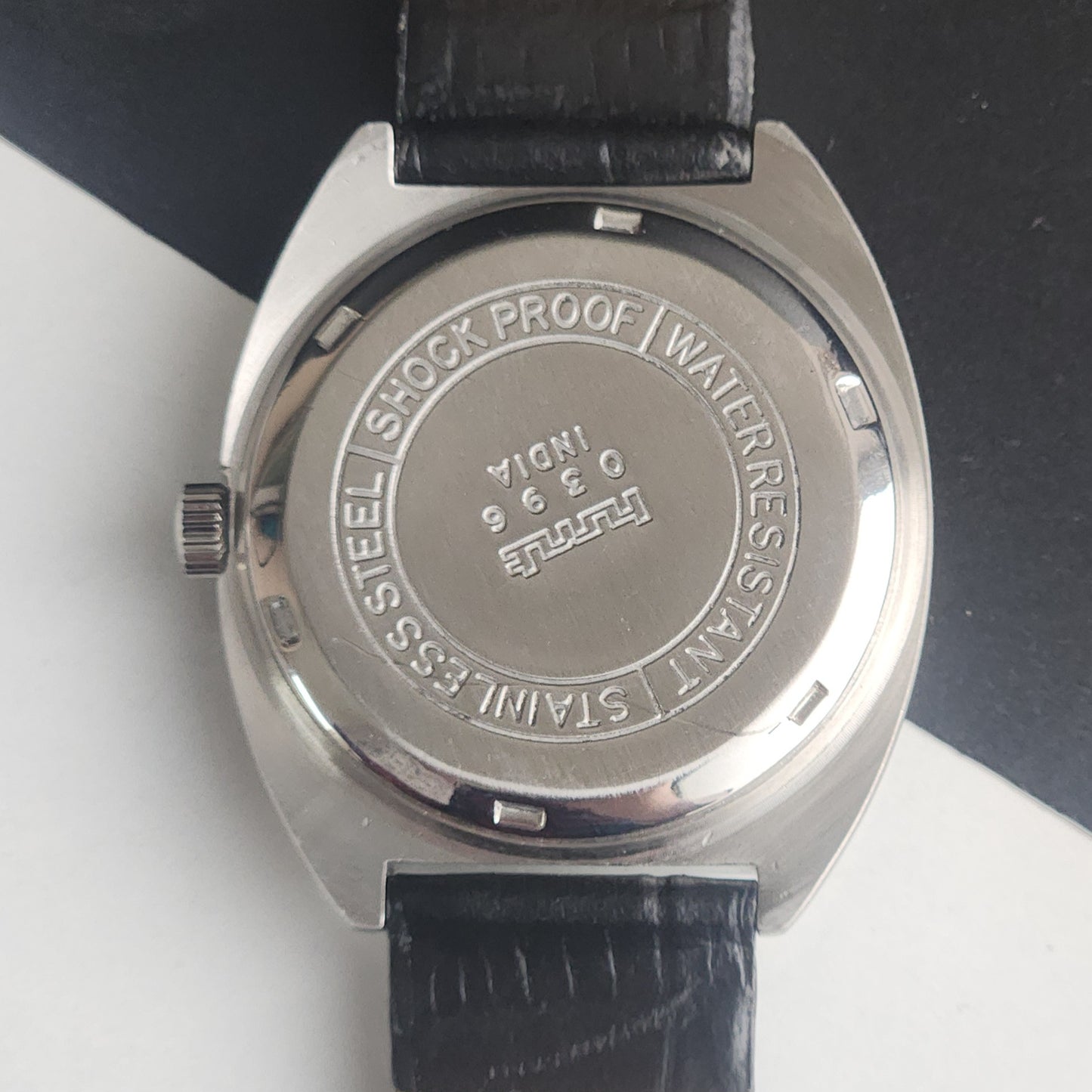 Vintage Original HMT Kohinoor Hand Winding 17 Jewels Balck Face Black Leather Strap Men's Wrist Watch I20