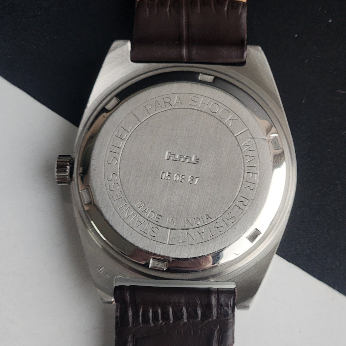 Vintage Original HMT Avinash Hand Winding 17 Jewels Blue Face Brown Leather Strap Men's Wrist Watch I22