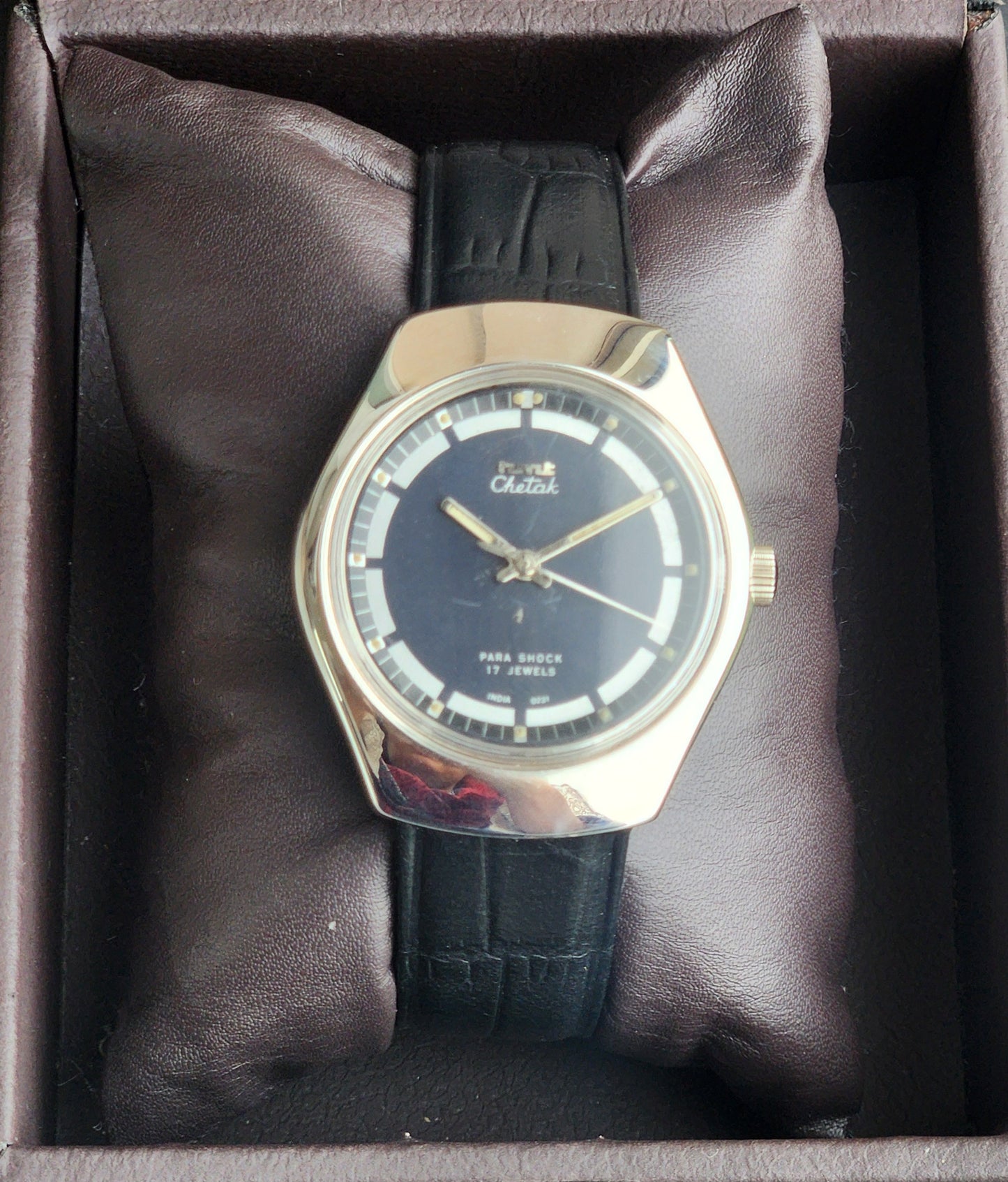 Vintage Original HMT Chetak Hand Winding 17 Jewels Navy Blue Face Black Leather Strap Men's Wrist Watch I23