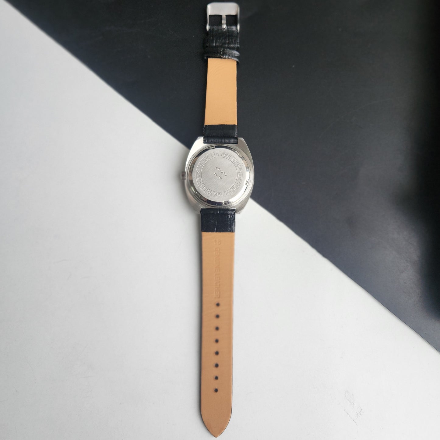 Vintage Original HMT Kohinoor Hand Winding 17 Jewels Grey Face Black Leather Strap Men's Wrist Watch I24