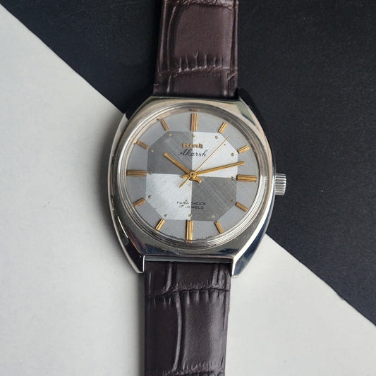 Vintage Original HMT Akarsh Hand Winding 17 Jewels Grey Face Black Leather Strap Men's Wrist Watch I28