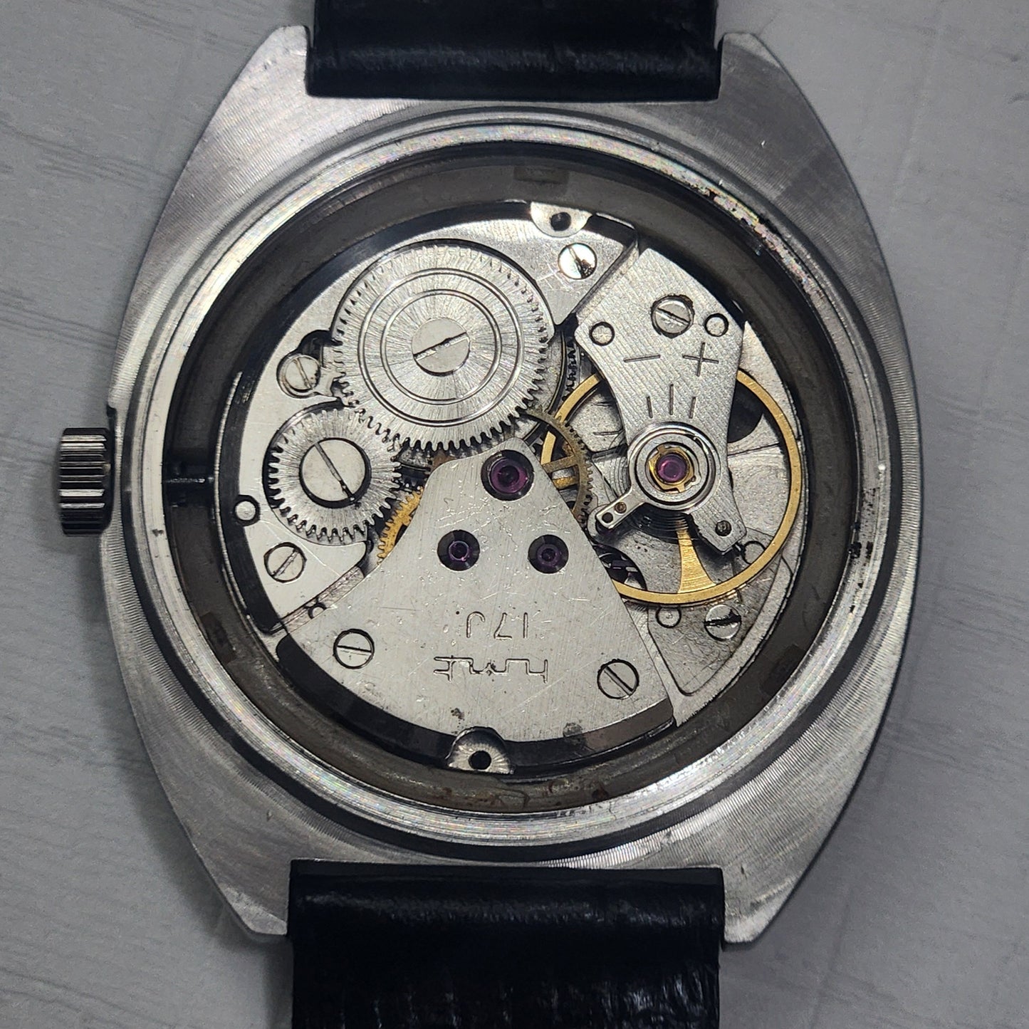 Vintage Original HMT Kohinoor Hand Winding 17 Jewels Balck Face Black Leather Strap Men's Wrist Watch I20