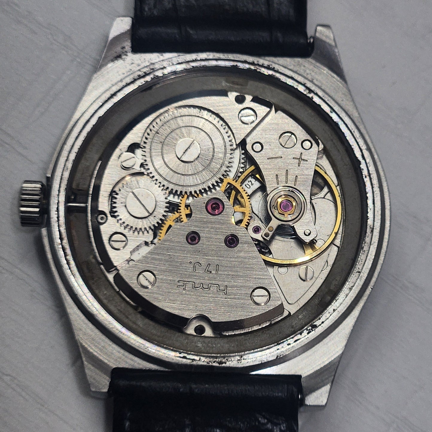 Vintage Original HMT Janata Hand Winding 17 Jewels White Face Black Leather Strap Men's Wrist Watch I18