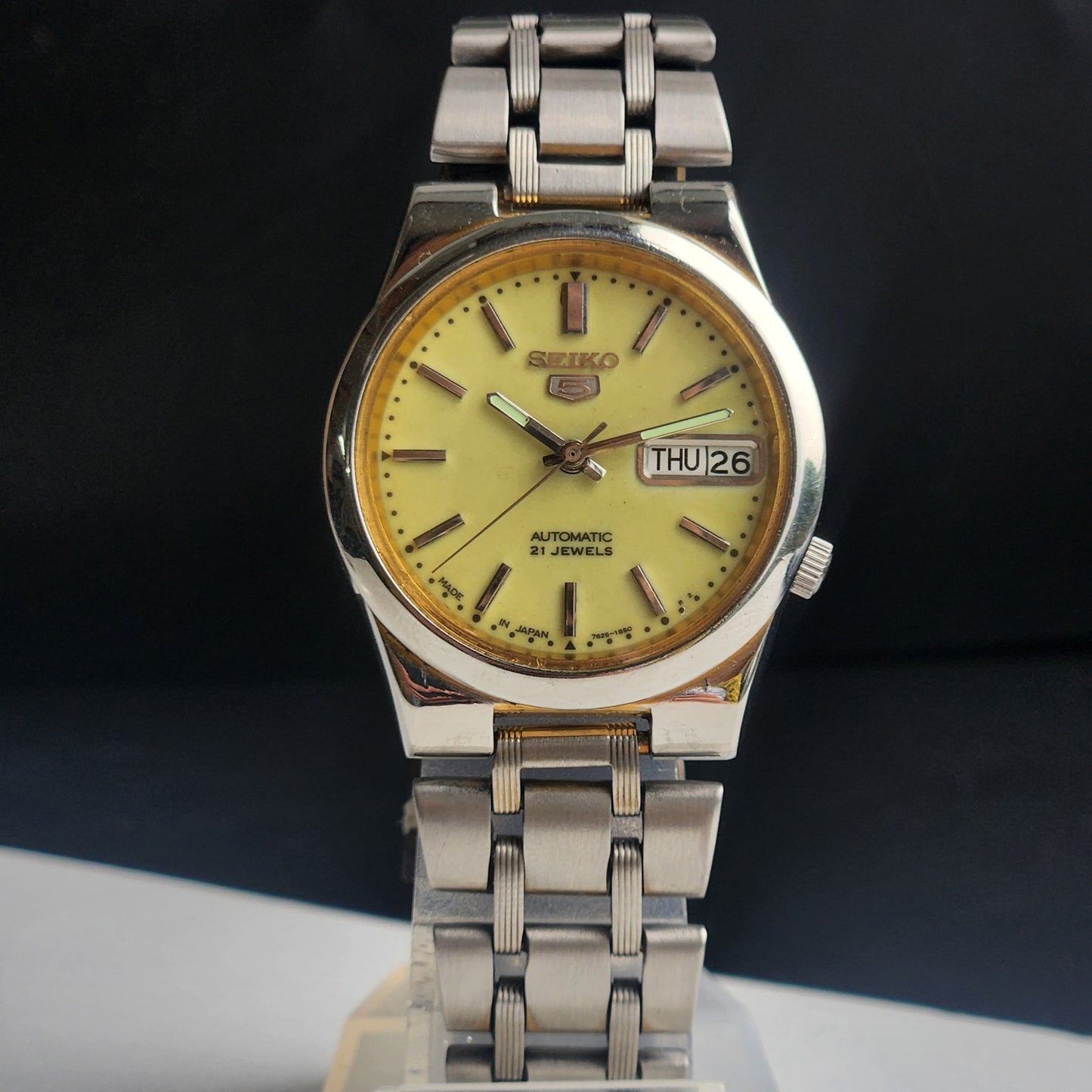 Vintage Original Seiko 5 Automatic 7S26-02L0 Lume Face 21 Jewels With Exhibition Back Day-Date Japanese Men's Wrist Watch I48