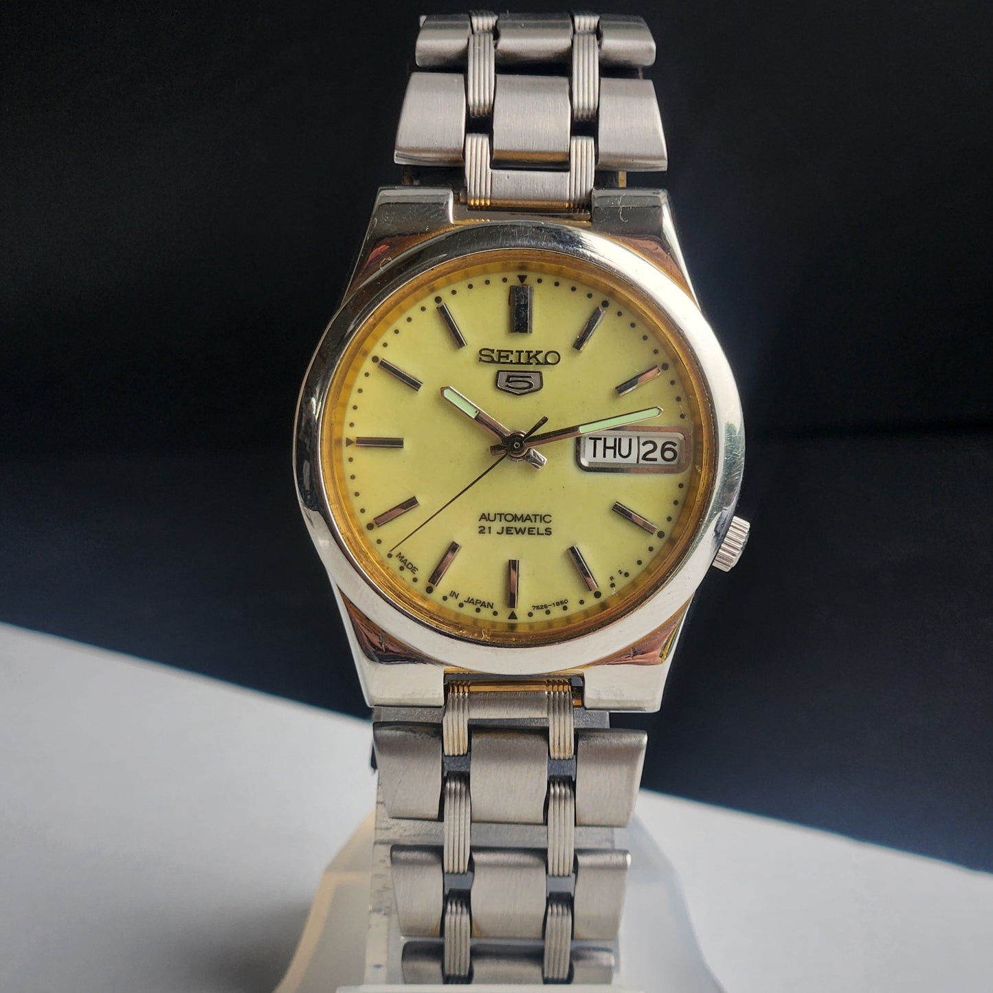 Vintage Original Seiko 5 Automatic 7S26-02L0 Lume Face 21 Jewels With Exhibition Back Day-Date Japanese Men's Wrist Watch I48