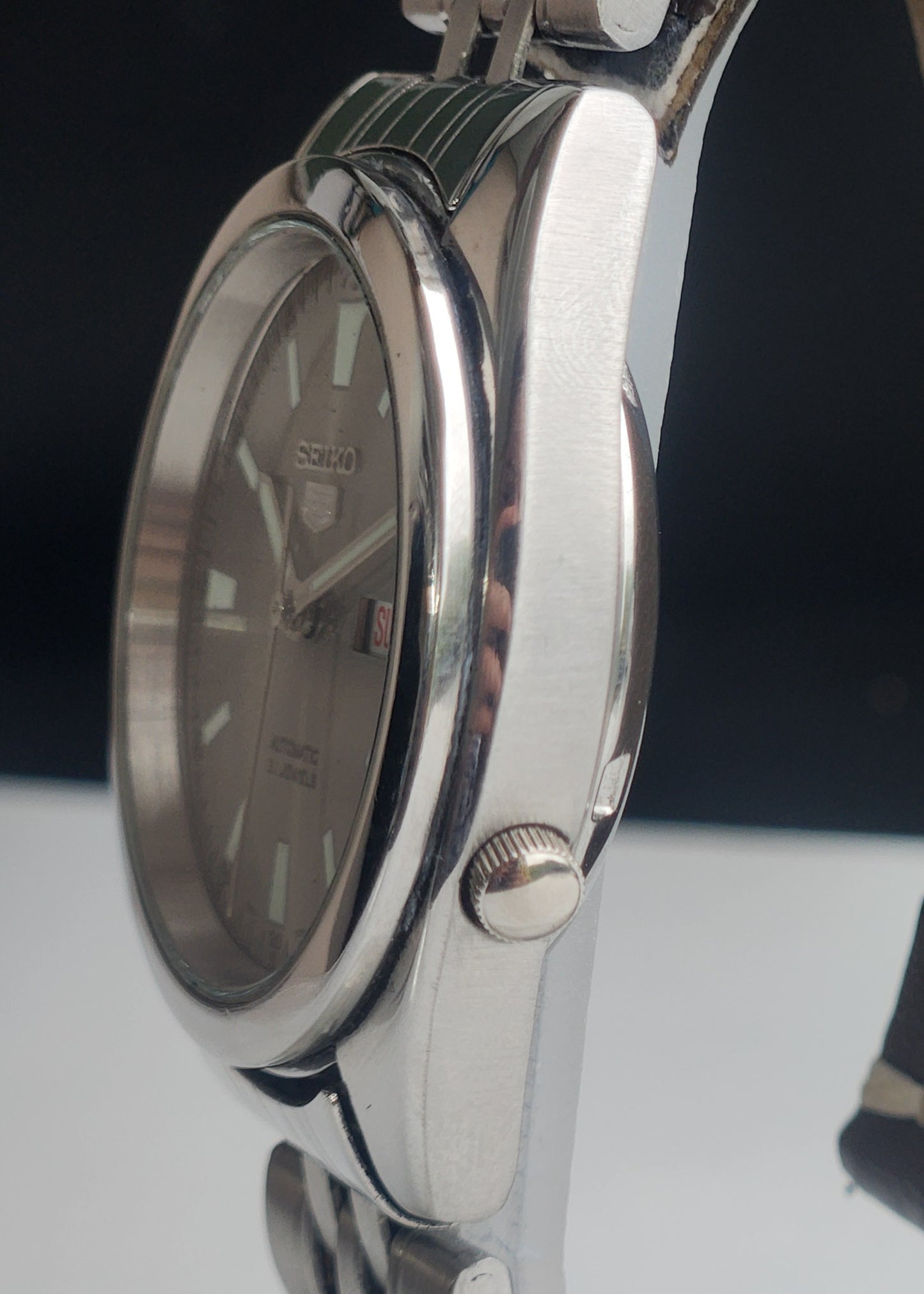 Vintage Original Seiko 5 Automatic 7S26-00X0 Grey Face 21 Jewels With Exhibition Back Day-Date Japanese Men's Wrist Watch I50