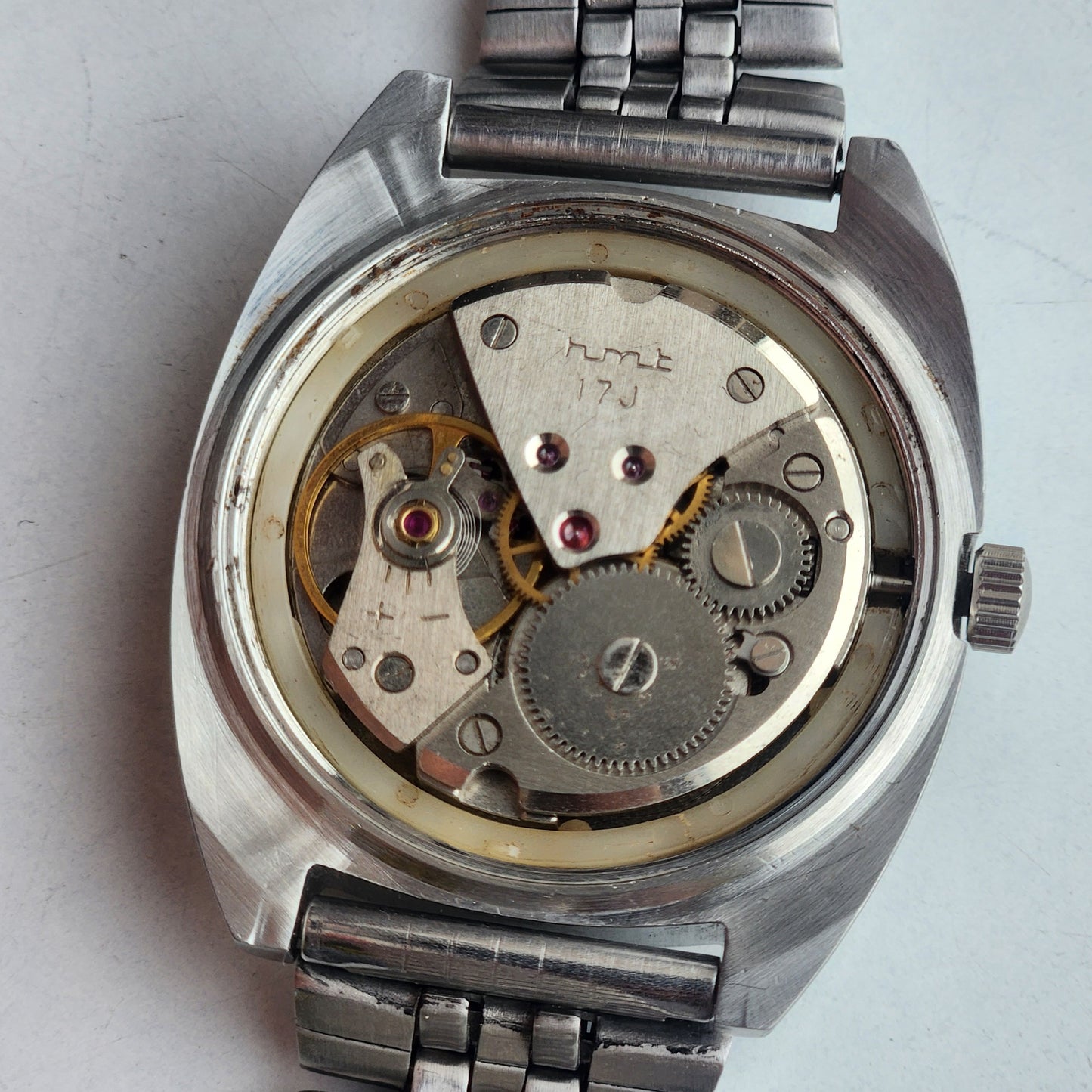 Vintage Original HMT Sandeep Hand Winding 17 Jewels White Face Jubilee Bracelet Date Men's Wrist Watch I46