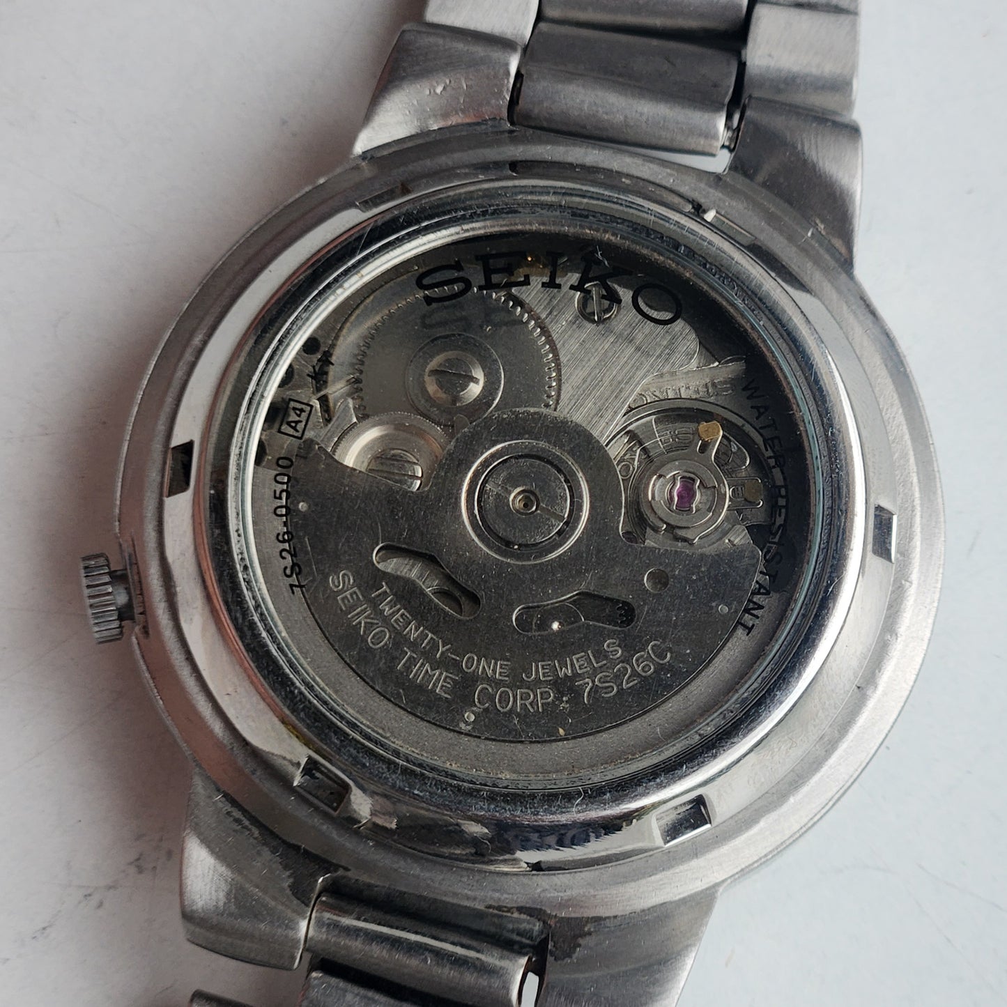 Vintage Original Seiko 5 Automatic 7S26-0500 Grey Face 21 Jewels With Exhibition Back Day-Date Japanese Men's Wrist Watch I55