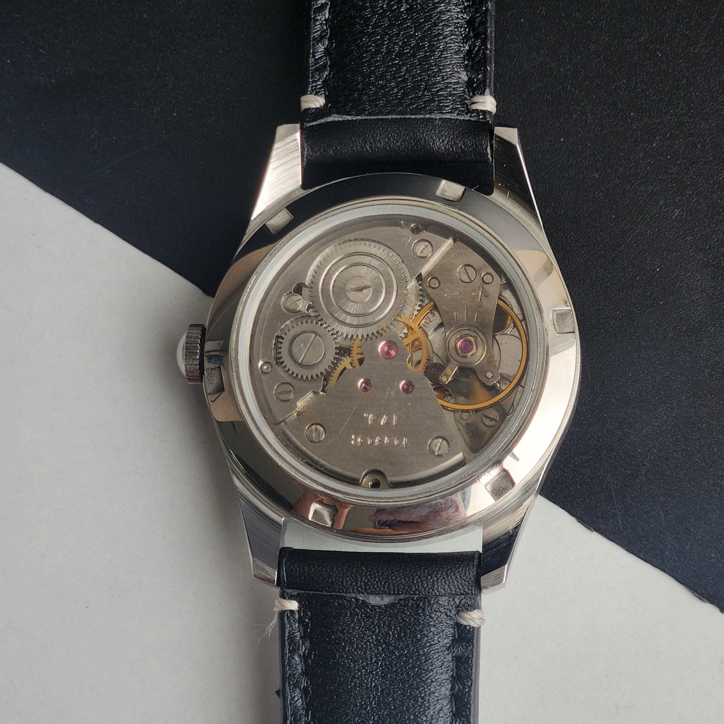 Vintage MOD HMT Gandaberunda Hand Winding 17 Jewels Tiffany Blue Face Black Band Men's Wrist Watch B41