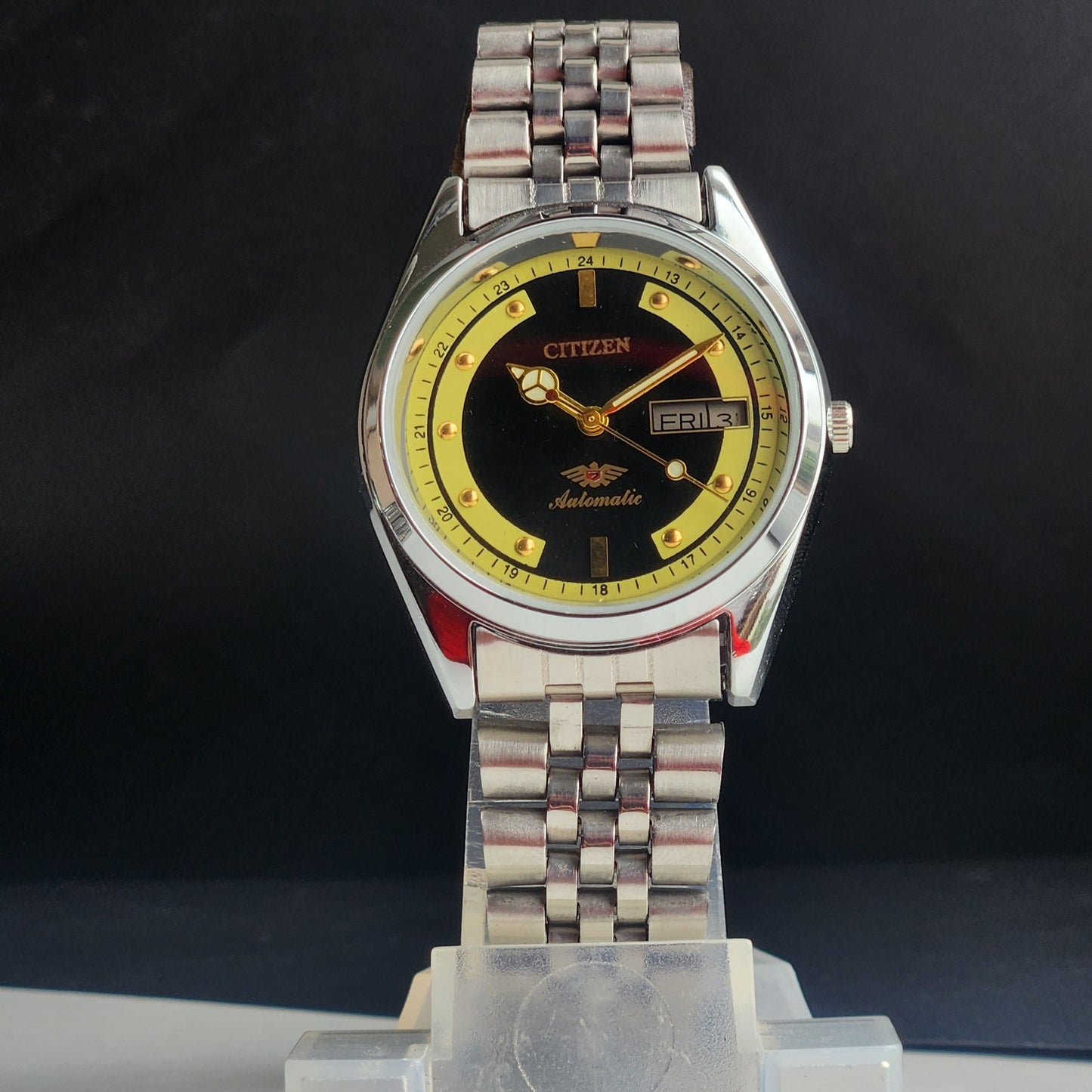Vintage Mod Citizen 8200 Automatic 21 Jewels Black Face Day-Date Jubilee Bracelet I79
