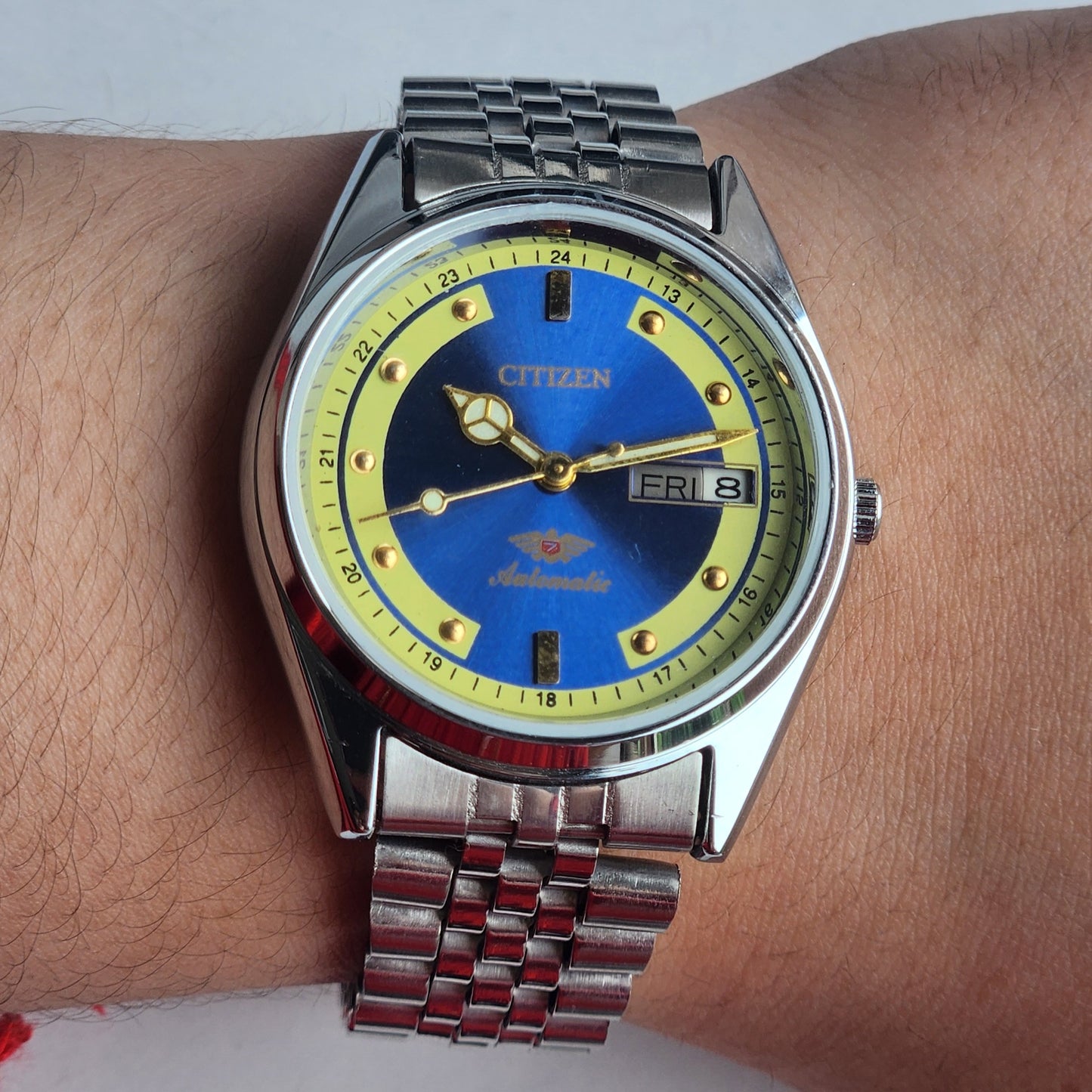Vintage Mod Citizen 8200 Automatic 21 Jewels Blue Face Day-Date Jubilee Bracelet I80