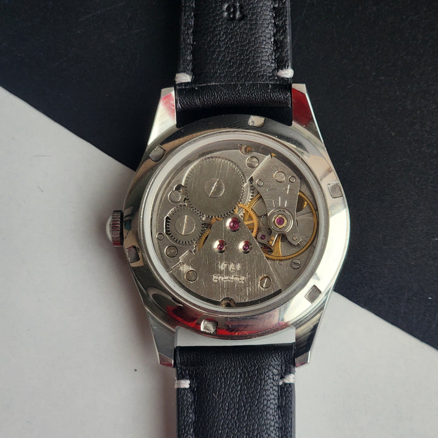 Vintage MOD HMT Janata Tamil Hand Winding 17 Jewels Sea Green Face 35mm Silver Case With Black Leather Strap Men's Wrist Watch I82