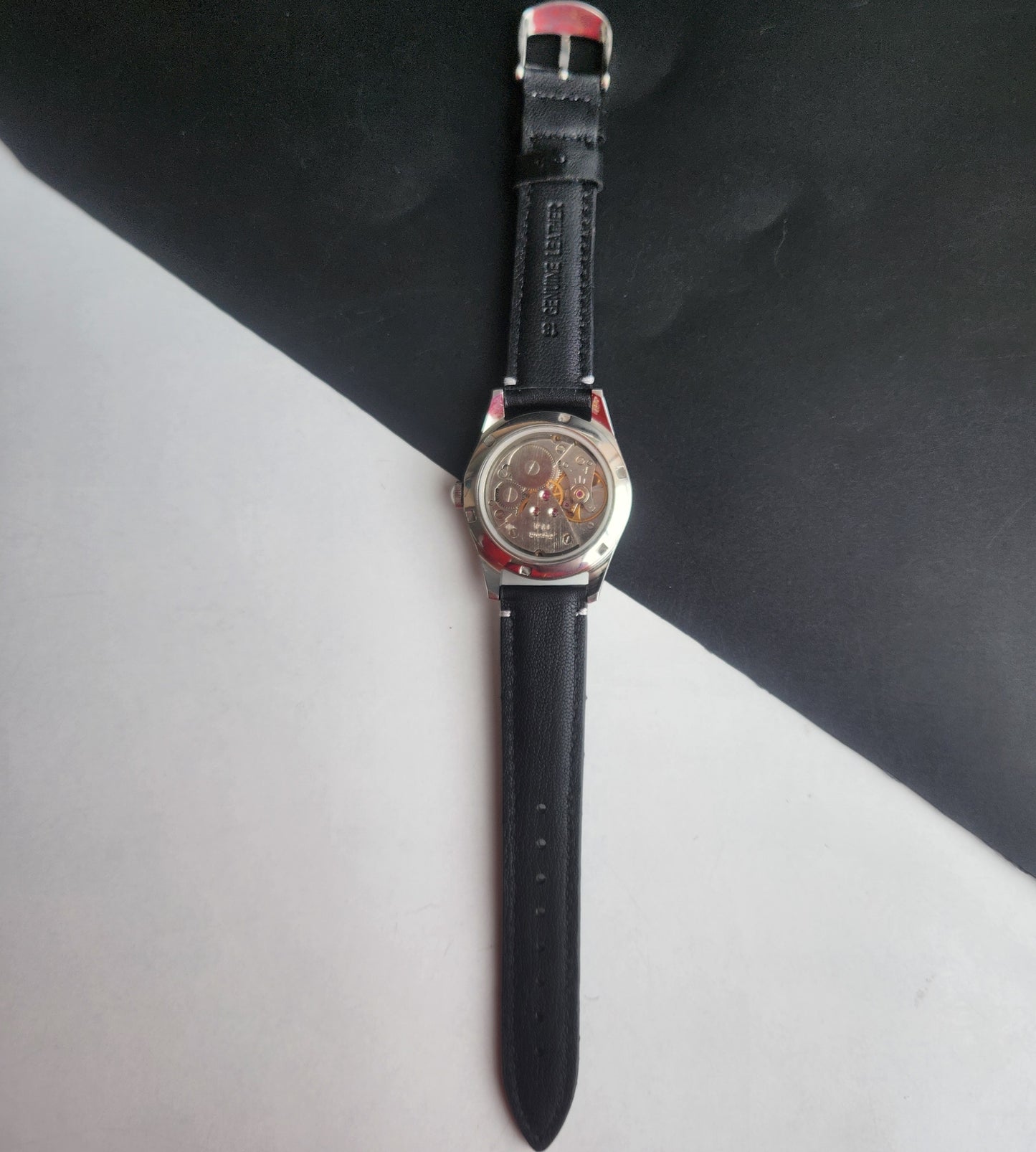Vintage MOD HMT Janata Tamil Hand Winding 17 Jewels Sea Green Face 35mm Silver Case With Black Leather Strap Men's Wrist Watch I82