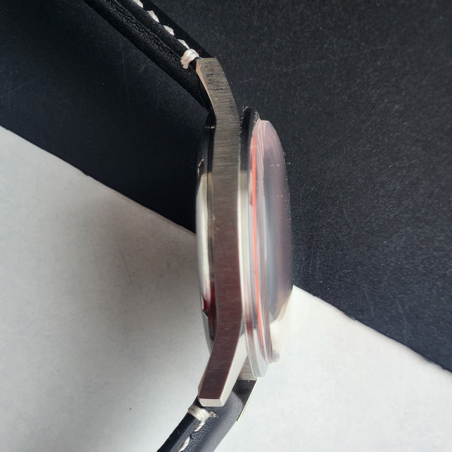 Vintage MOD HMT Janata Tamil Hand Winding 17 Jewels Peach Face 35mm Silver Case With Black Leather Strap Men's Wrist Watch I83