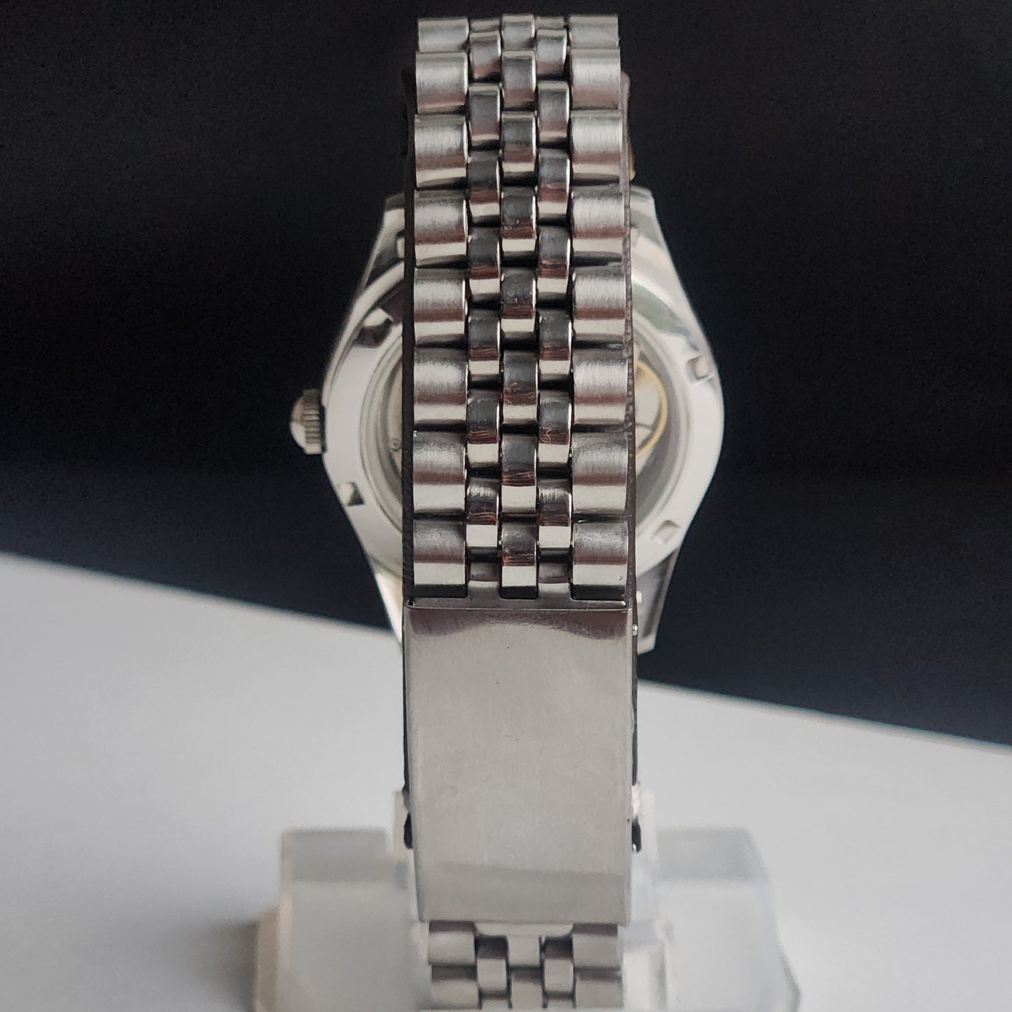Vintage MOD HMT Janata Tamil Hand Winding 17 Jewels Peach Face 35mm Silver Case With Bracelet Men's Wrist Watch I84