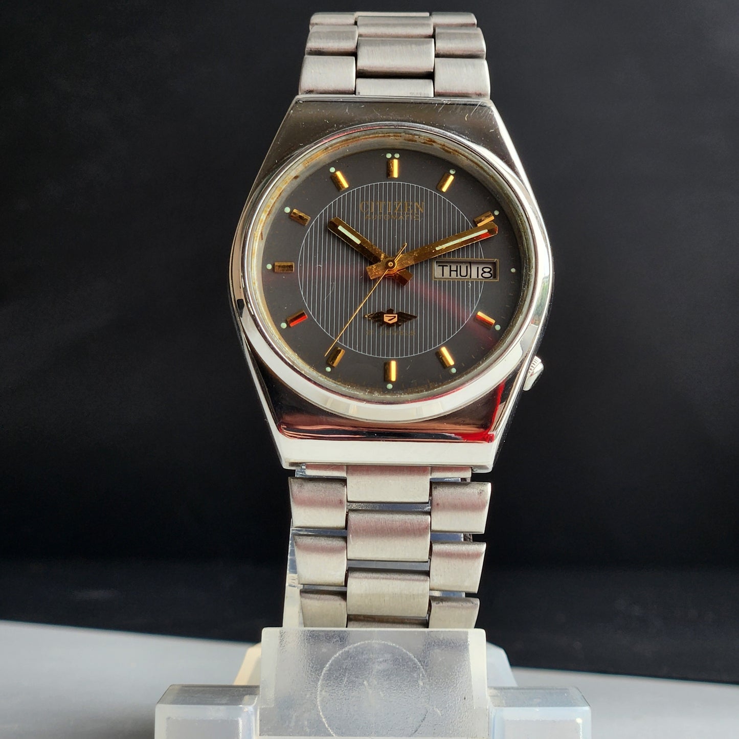 Vintage 1981 Original Citizen Automatic 8200 Grey Face 21 Jewels Day-Date Japanese Men's Wrist Watch IN09