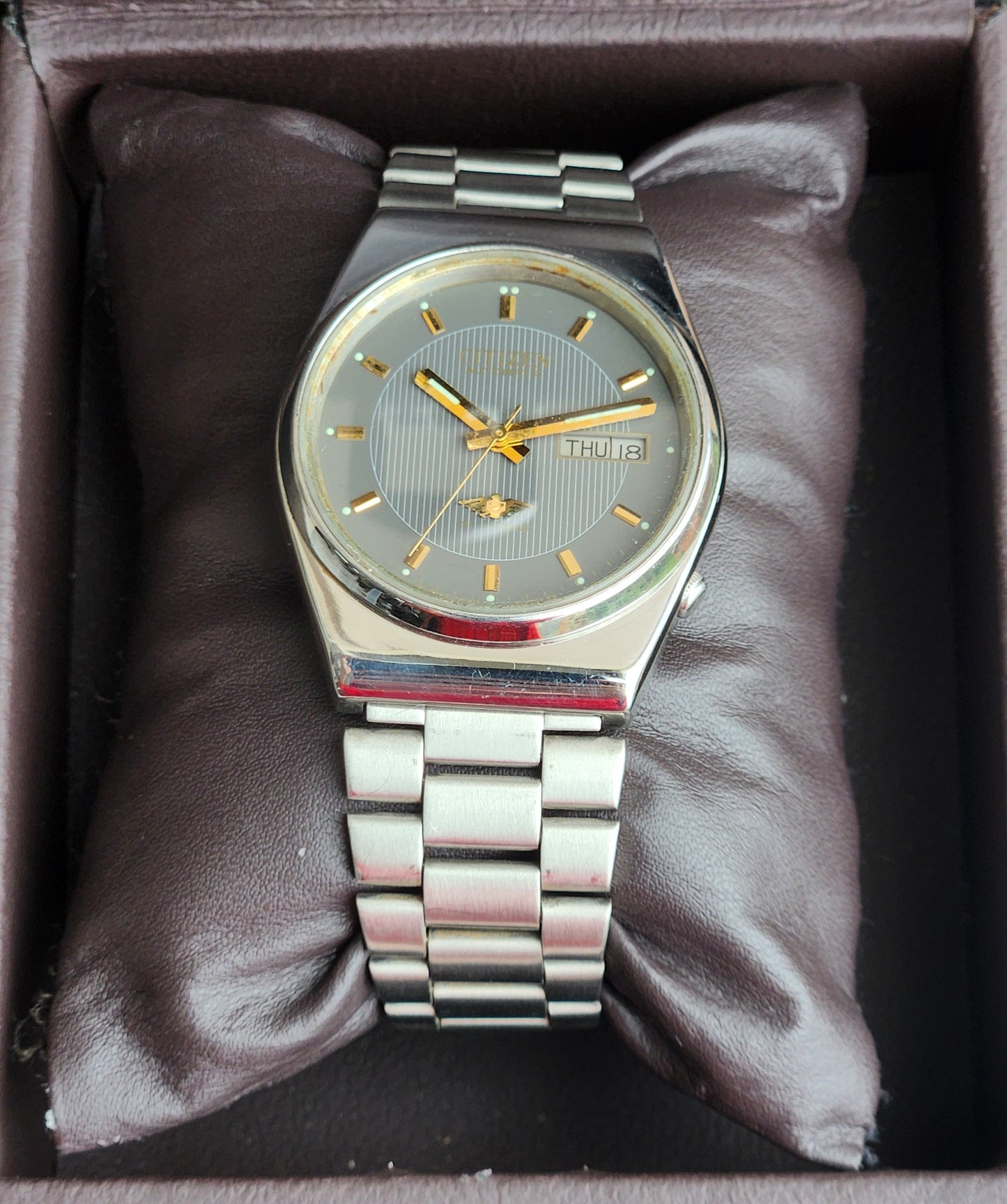 Vintage 1981 Original Citizen Automatic 8200 Grey Face 21 Jewels Day-Date Japanese Men's Wrist Watch IN09