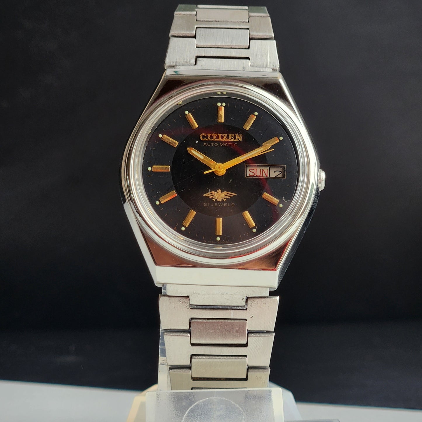 Vintage 1980 Original Citizen Automatic 8200 Black Face 21 Jewels Day-Date Japanese Men's Wrist Watch IN16