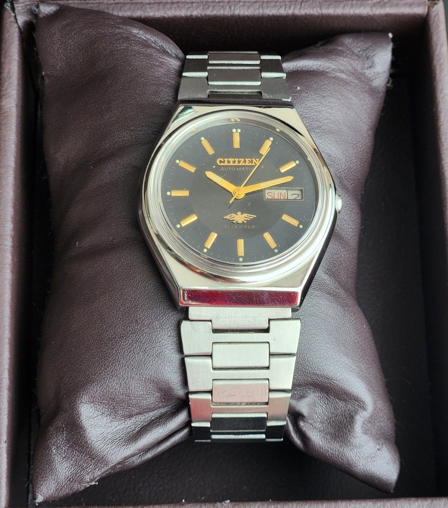 Vintage 1980 Original Citizen Automatic 8200 Black Face 21 Jewels Day-Date Japanese Men's Wrist Watch IN16