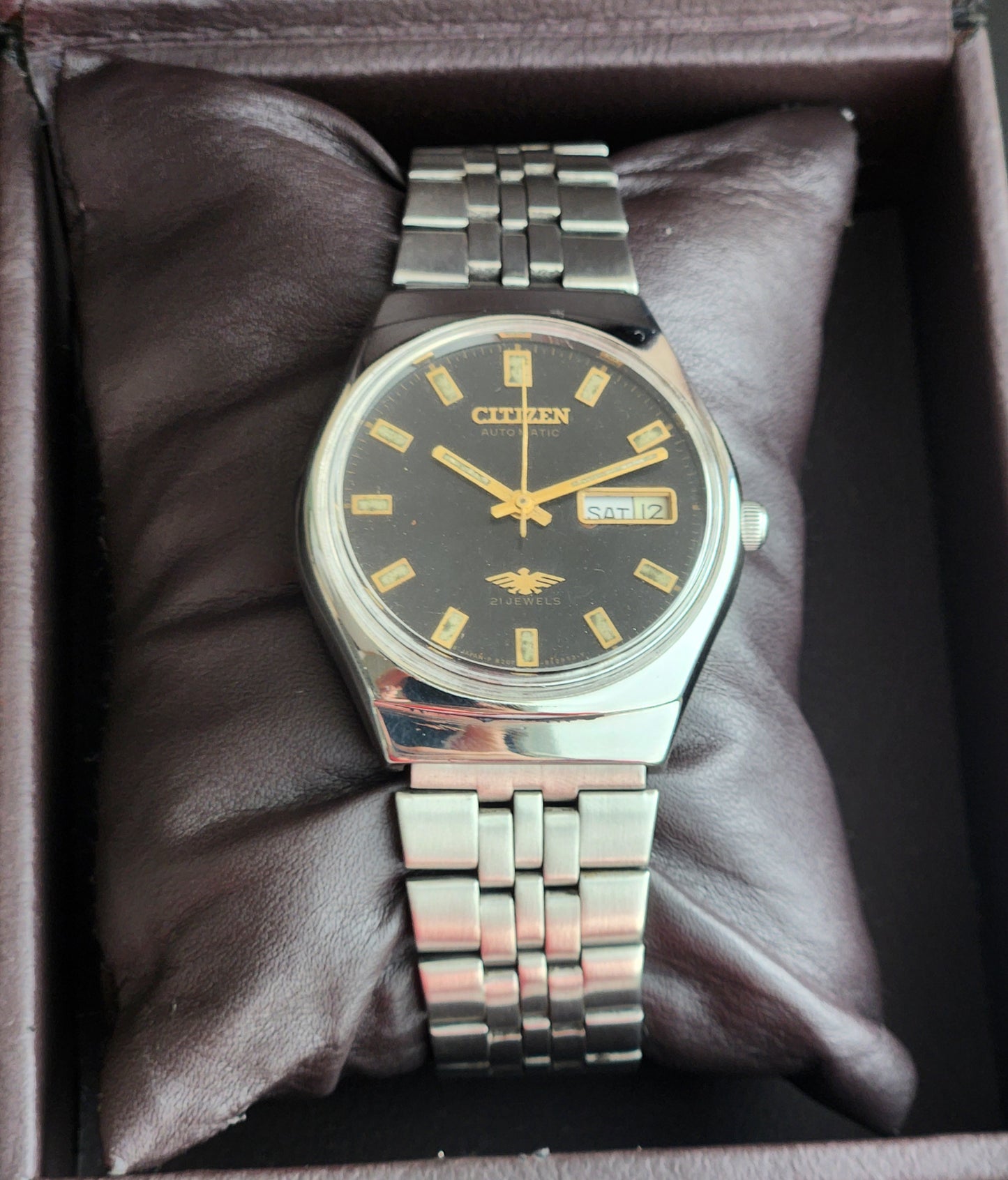 Vintage 1977 Original Citizen Automatic 8200 Black Face 21 Jewels Day-Date Japanese Men's Wrist Watch IN19