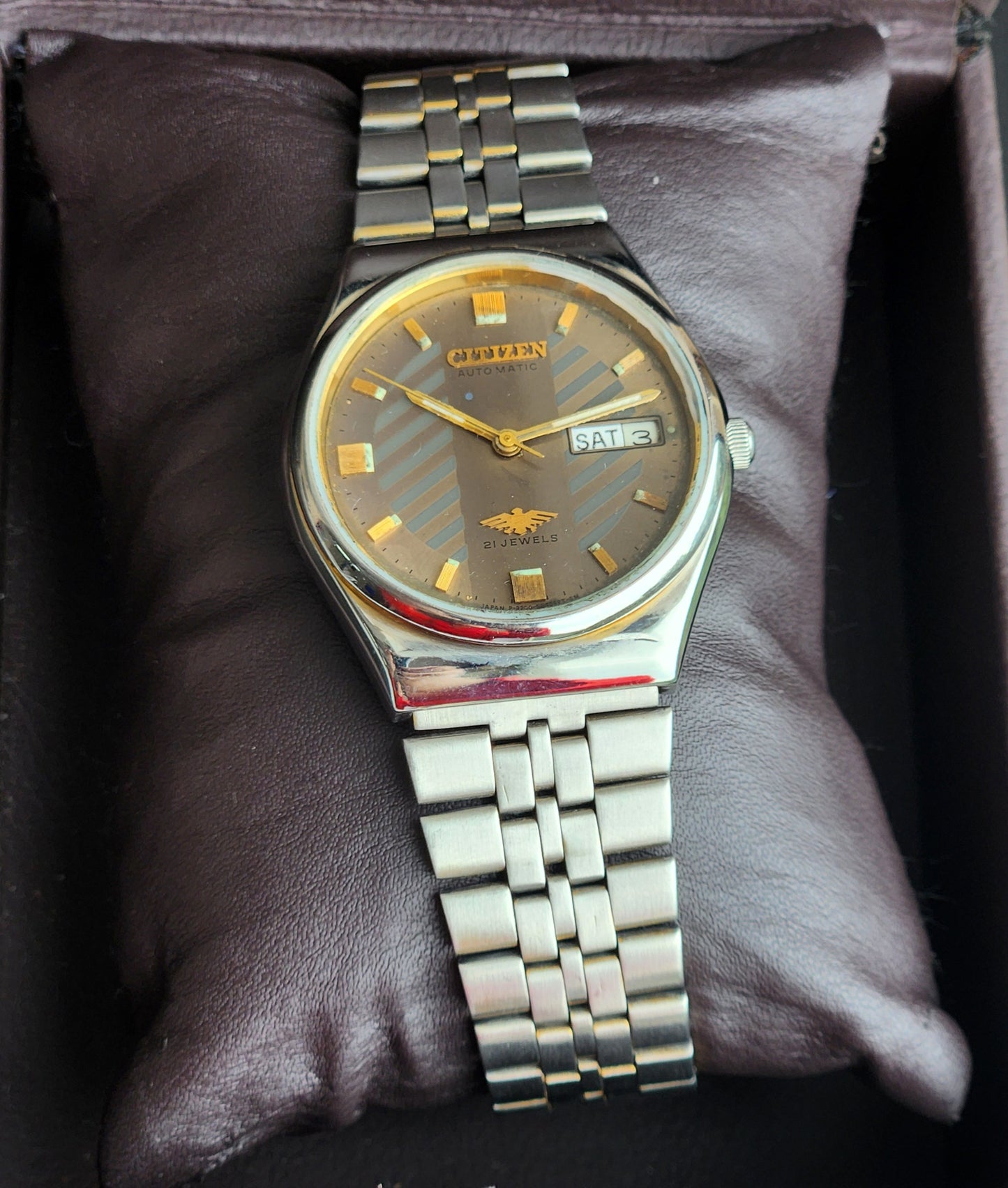 Vintage 1979 Original Citizen Automatic 8200 Brown Face 21 Jewels Day-Date Japanese Men's Wrist Watch IN24