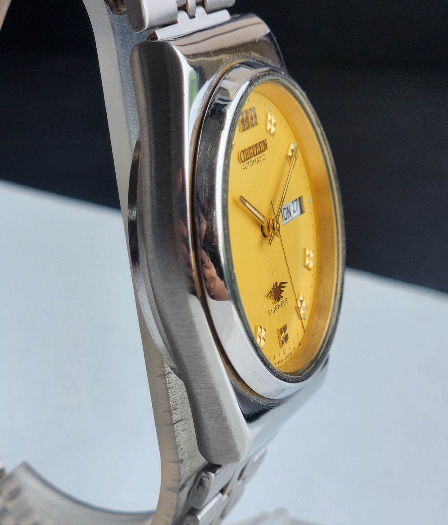Vintage Original Citizen Automatic 8200 Golden Face 21 Jewels With Exhibition Back Day-Date Japanese Men's Wrist Watch IN34