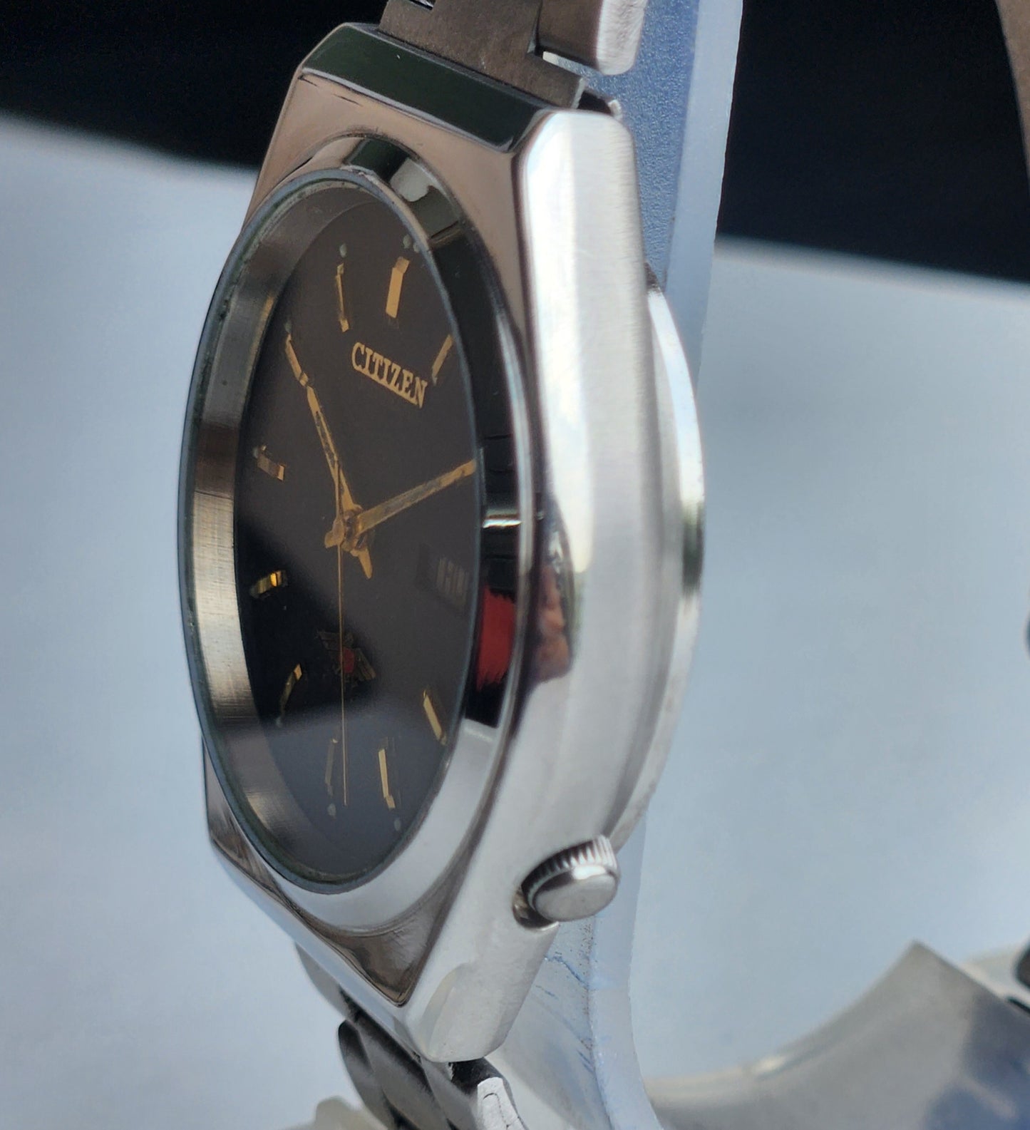 Vintage Original Citizen Automatic 8200 Black Face 21 Jewels With Exhibition Back Day-Date Japanese Men's Wrist Watch IN36