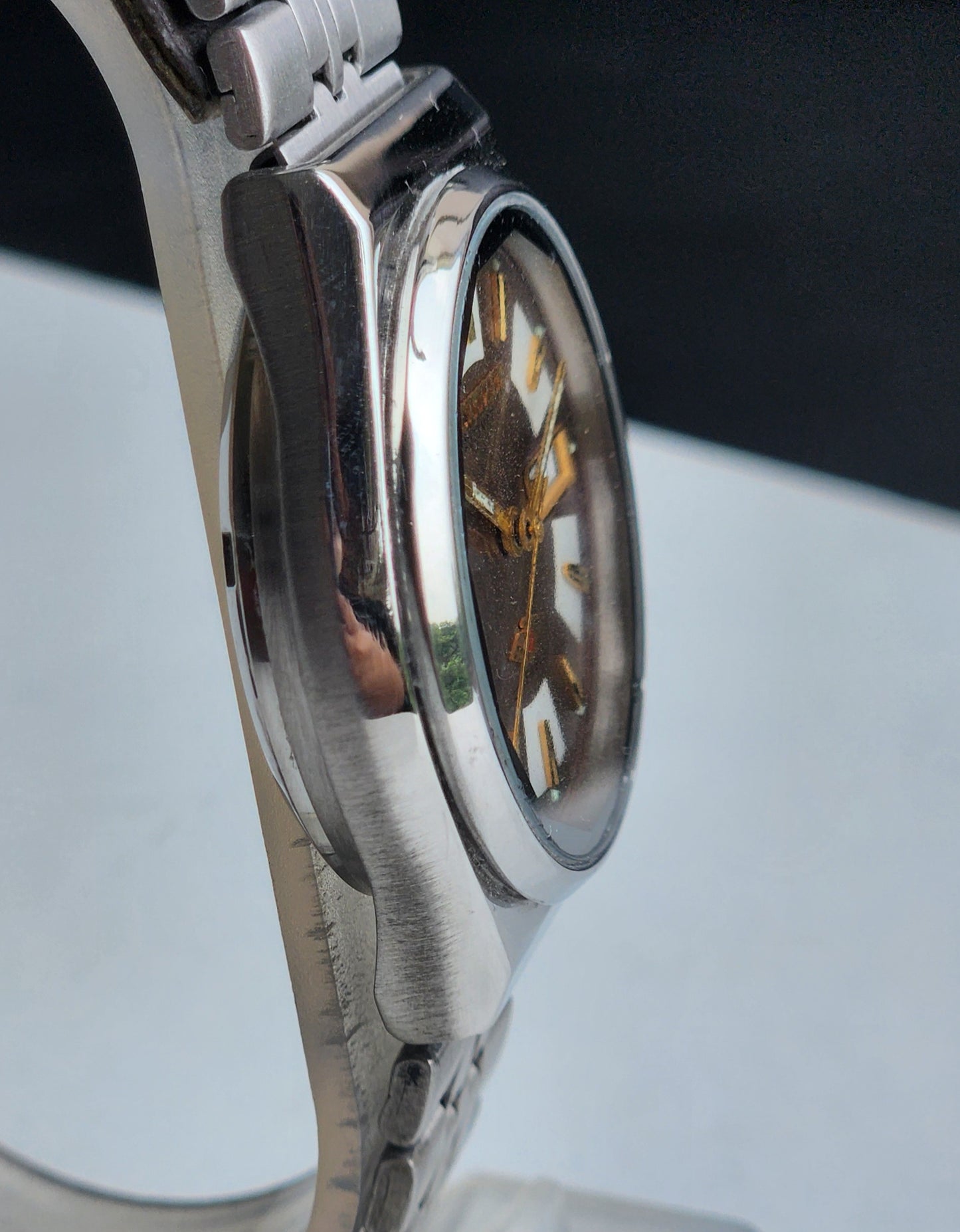 Vintage Original Citizen Automatic 8200 Brown Face 21 Jewels With Exhibition Back Day-Date Japanese Men's Wrist Watch IN43