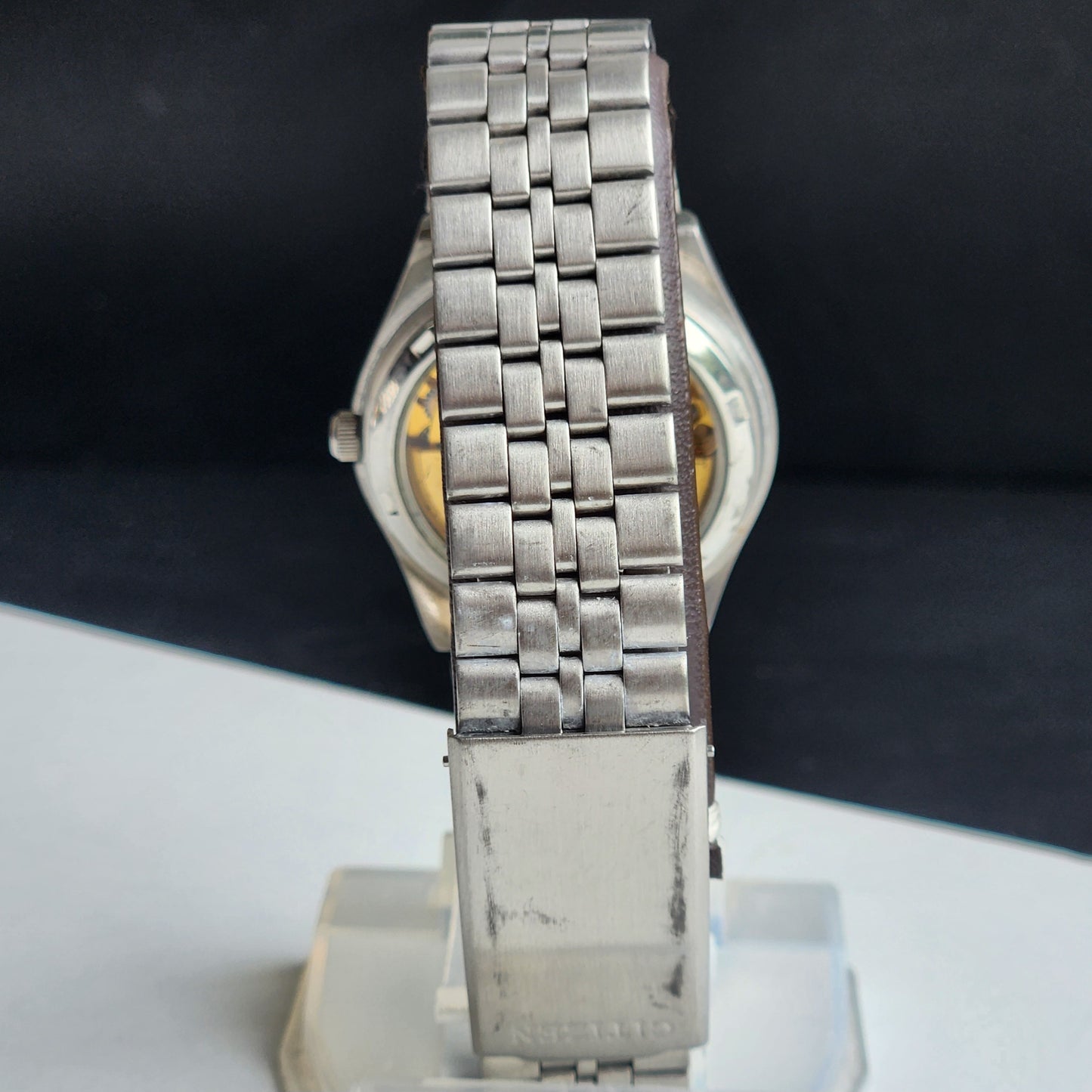 Vintage Original Citizen Automatic 8200 Brown Face 21 Jewels With Exhibition Back Day-Date Japanese Men's Wrist Watch IN43