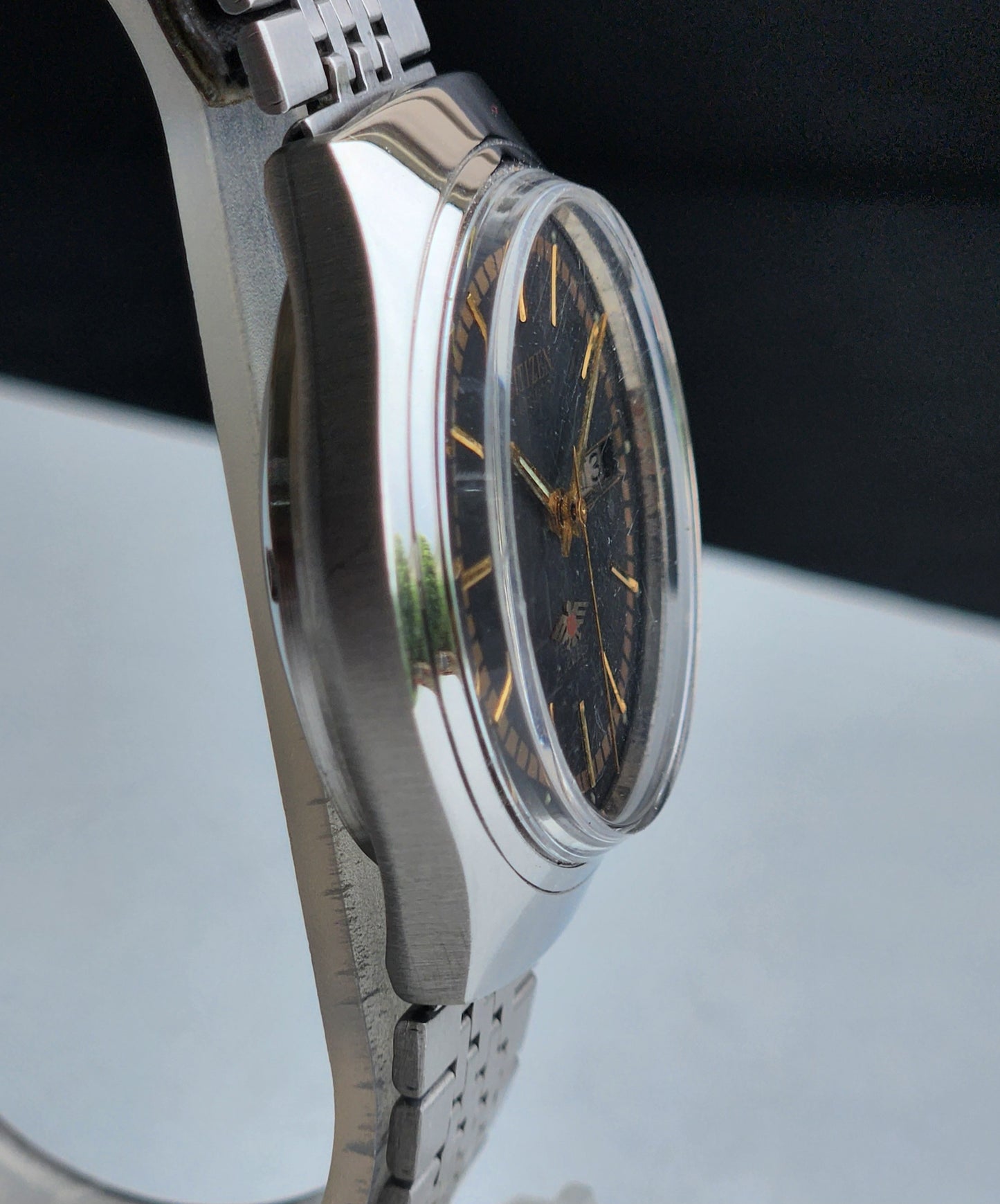 Vintage Original Citizen Automatic 8200 Black Face 21 Jewels With Exhibition Back Day-Date Japanese Men's Wrist Watch IN44