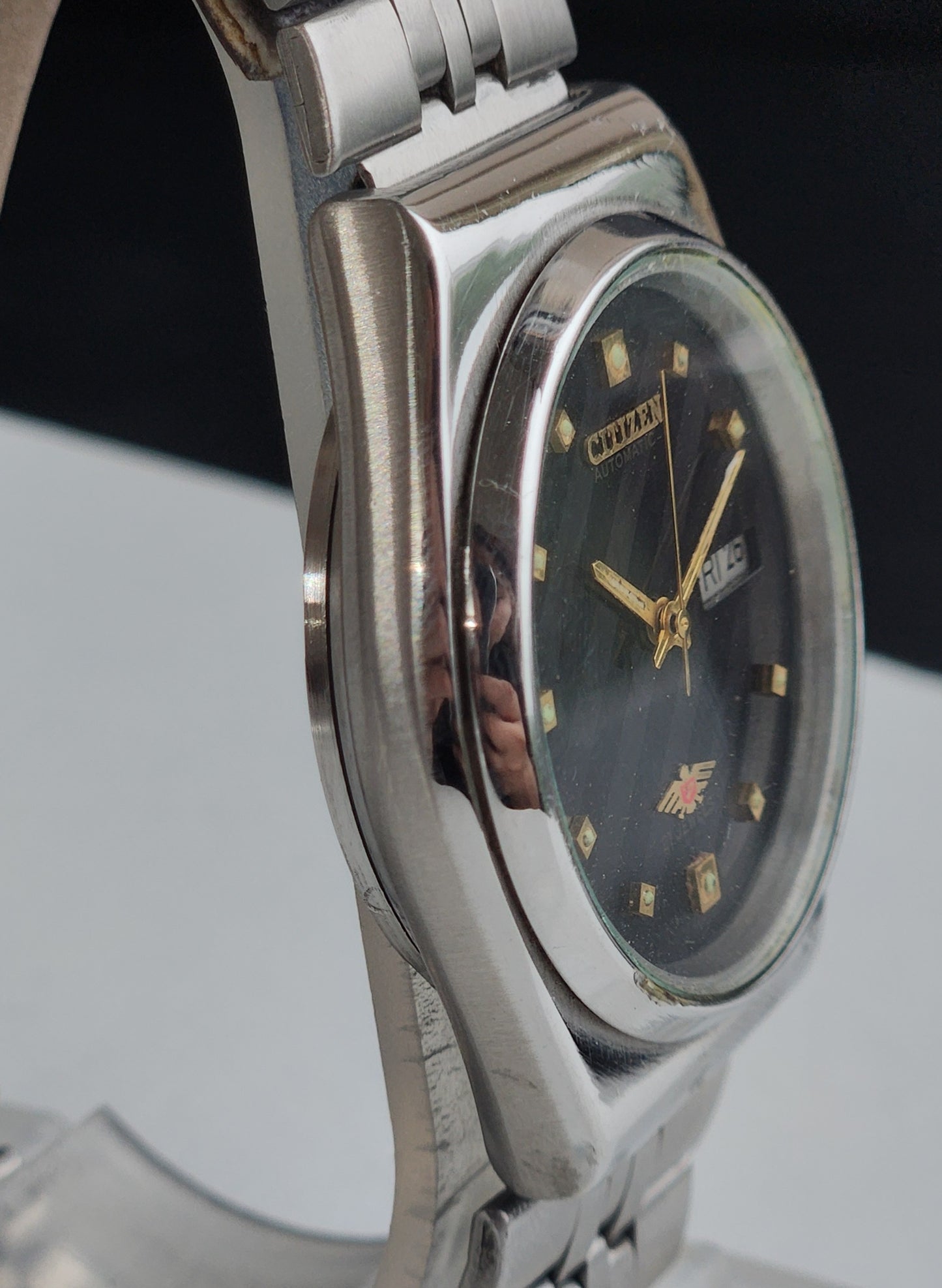 Vintage Original Citizen Automatic 8200 Black Face 21 Jewels With Exhibition Back Day-Date Japanese Men's Wrist Watch IN48