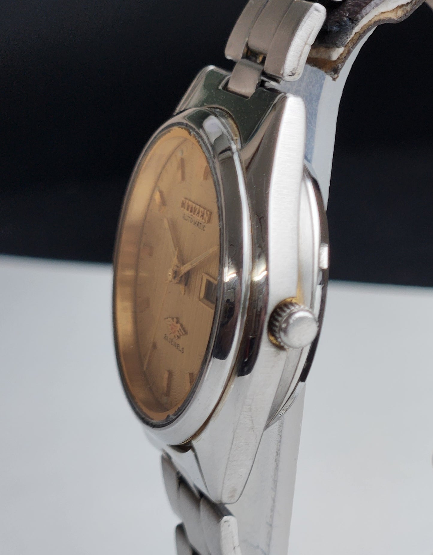 Vintage Original Citizen Automatic 8200 Golden Face 21 Jewels With Exhibition Back Day-Date Japanese Men's Wrist Watch IN50
