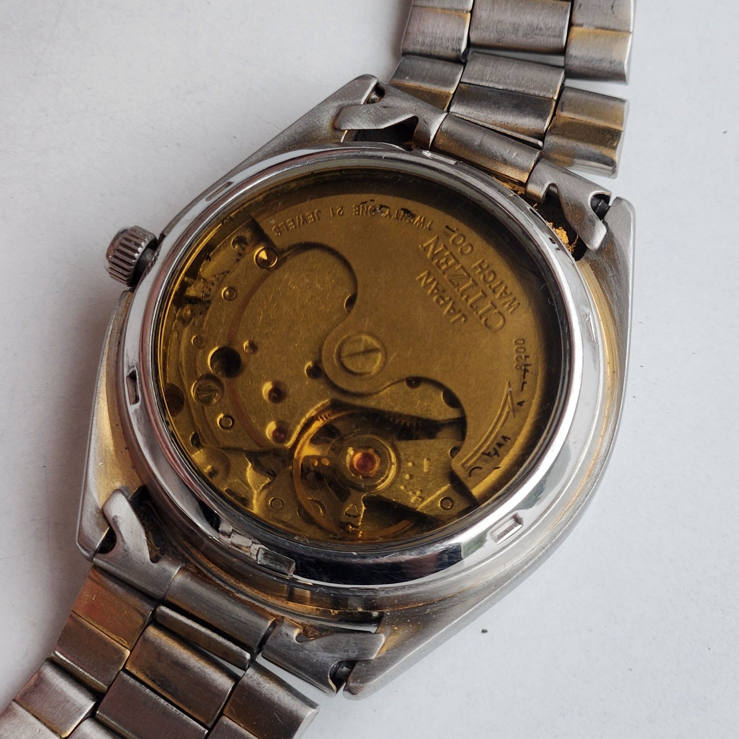 Vintage Original Citizen Automatic 8200 Golden Face 21 Jewels With Exhibition Back Day-Date Japanese Men's Wrist Watch IN50