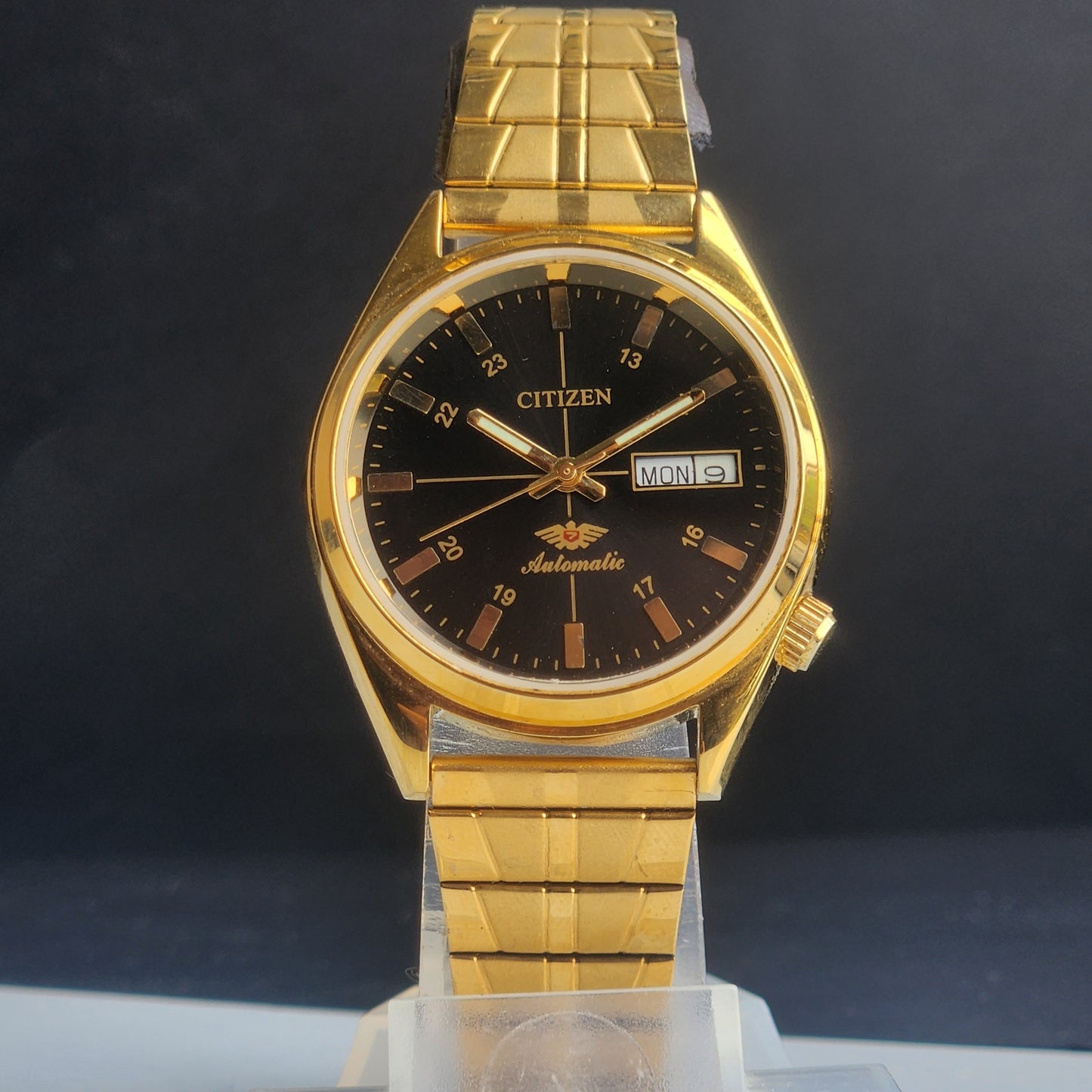 Vintage MOD Citizen Black Face Automatic 21 Jewels Cal. 8200 37MM Gold Plated Men's Wrist Watch I88