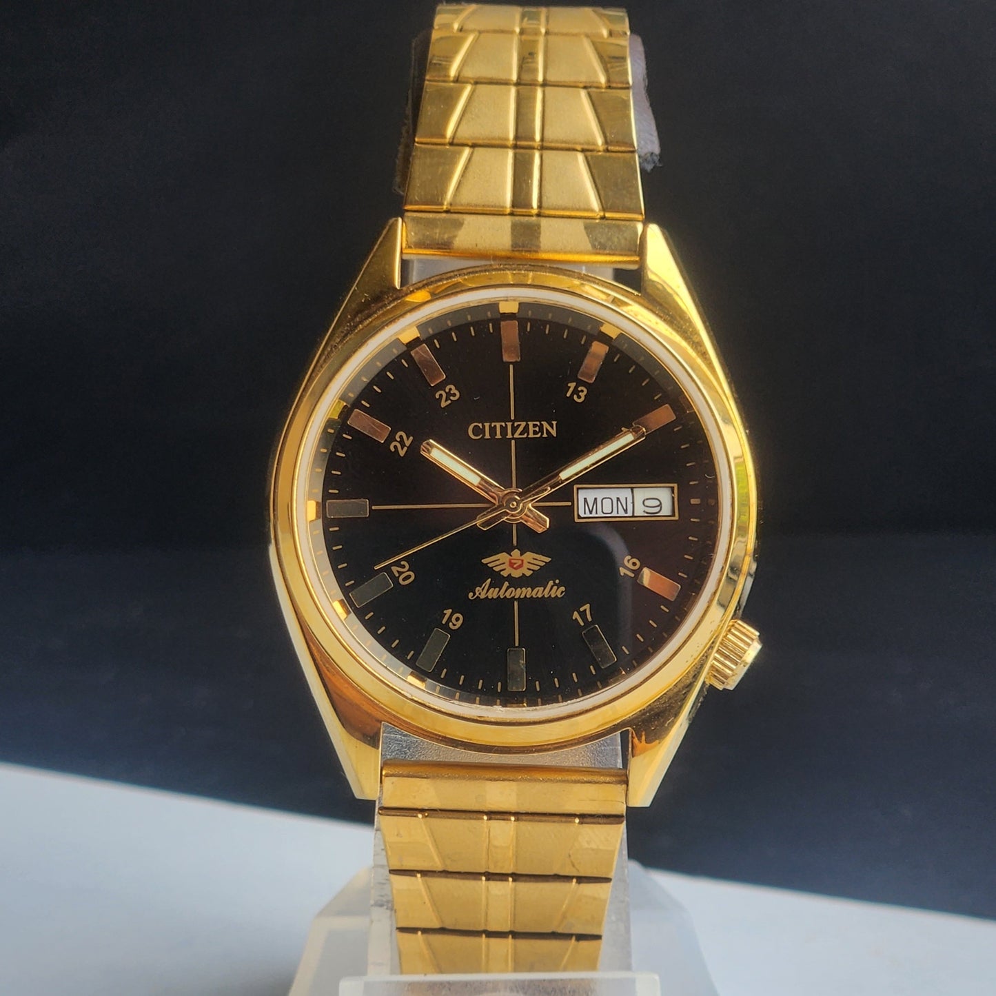 Vintage MOD Citizen Black Face Automatic 21 Jewels Cal. 8200 37MM Gold Plated Men's Wrist Watch I88