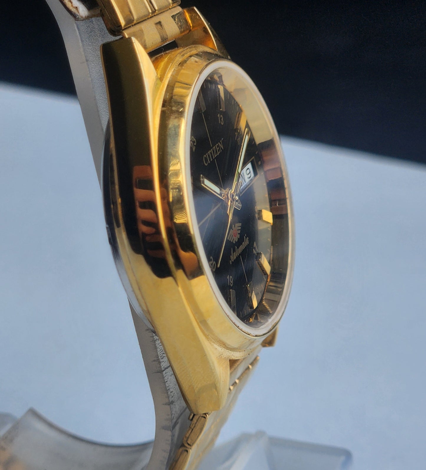Vintage MOD Citizen Black Face Automatic 21 Jewels Cal. 8200 37MM Gold Plated Men's Wrist Watch I88
