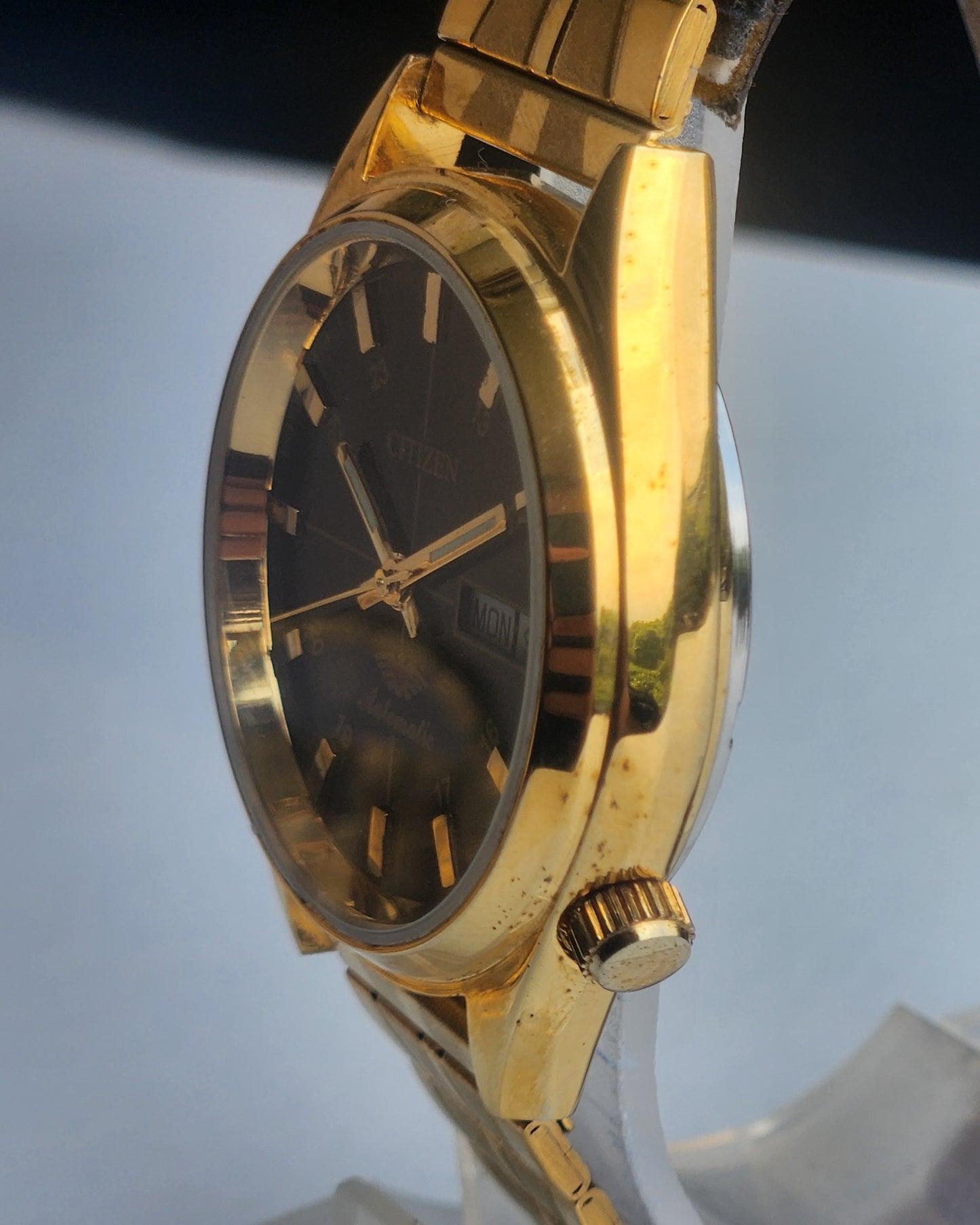 Vintage MOD Citizen Black Face Automatic 21 Jewels Cal. 8200 37MM Gold Plated Men's Wrist Watch I88