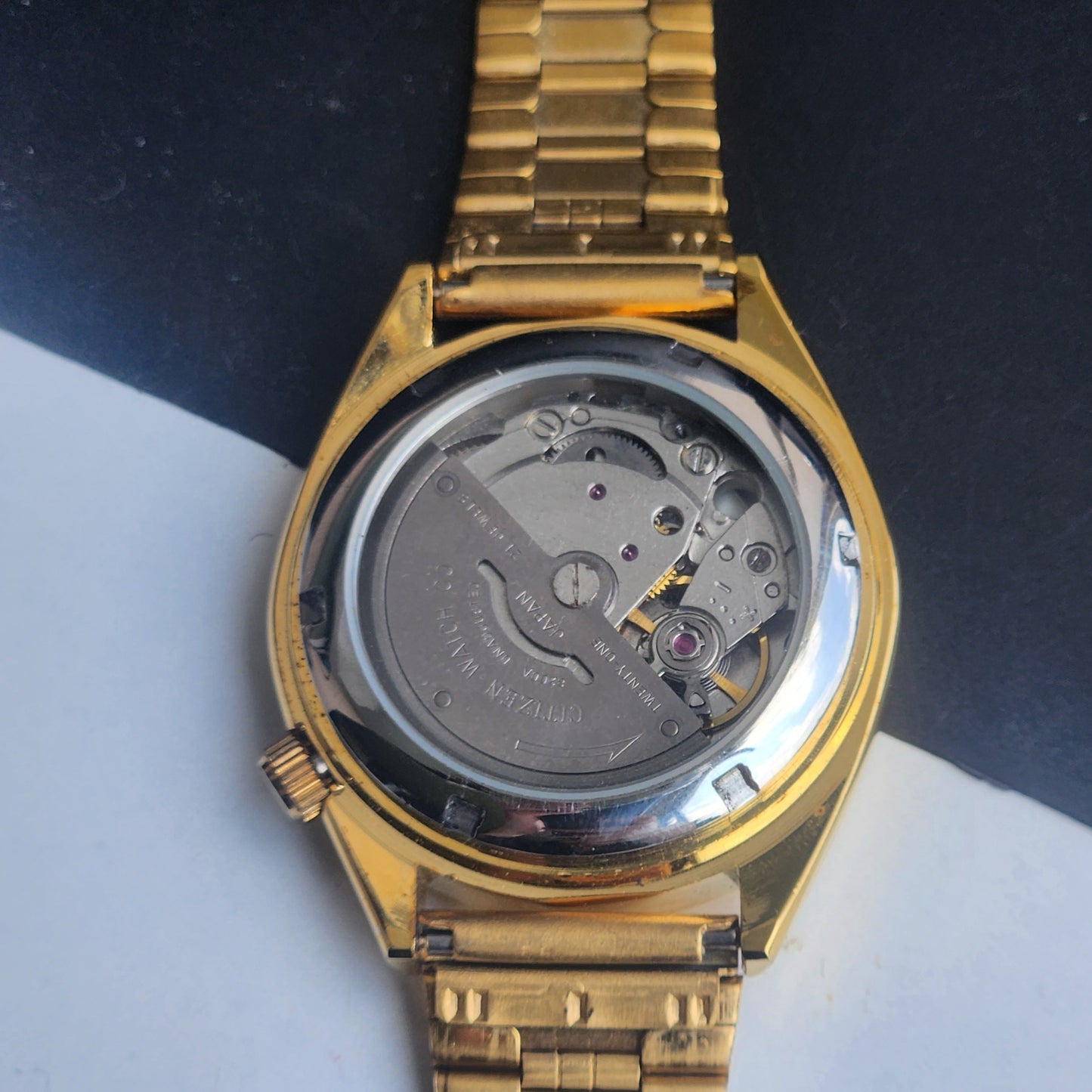 Vintage MOD Citizen Black Face Automatic 21 Jewels Cal. 8200 37MM Gold Plated Men's Wrist Watch I88