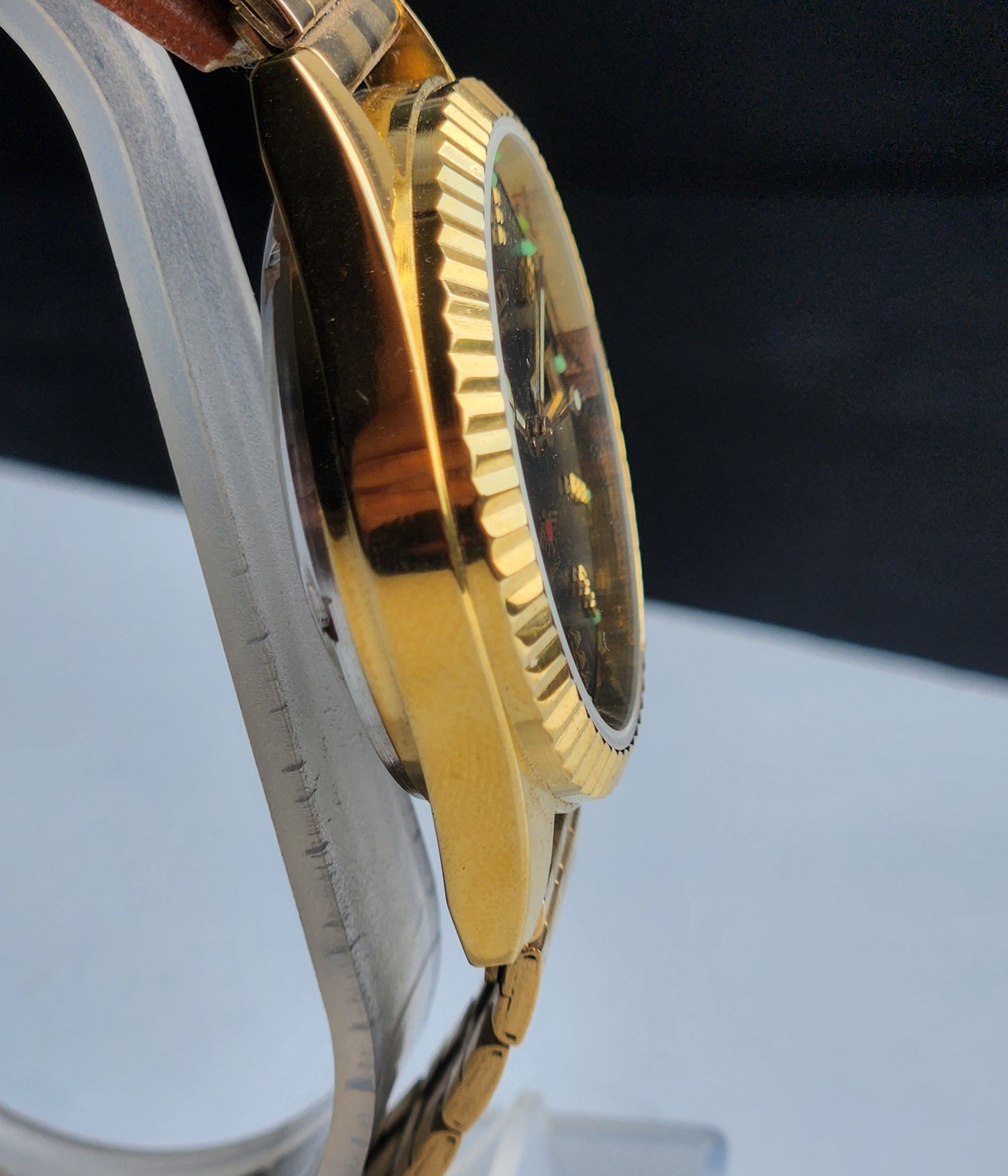Vintage MOD Citizen Black Face Automatic 21 Jewels Cal. 8200 35MM Fix Bezel Gold Plated Men's Wrist Watch I89