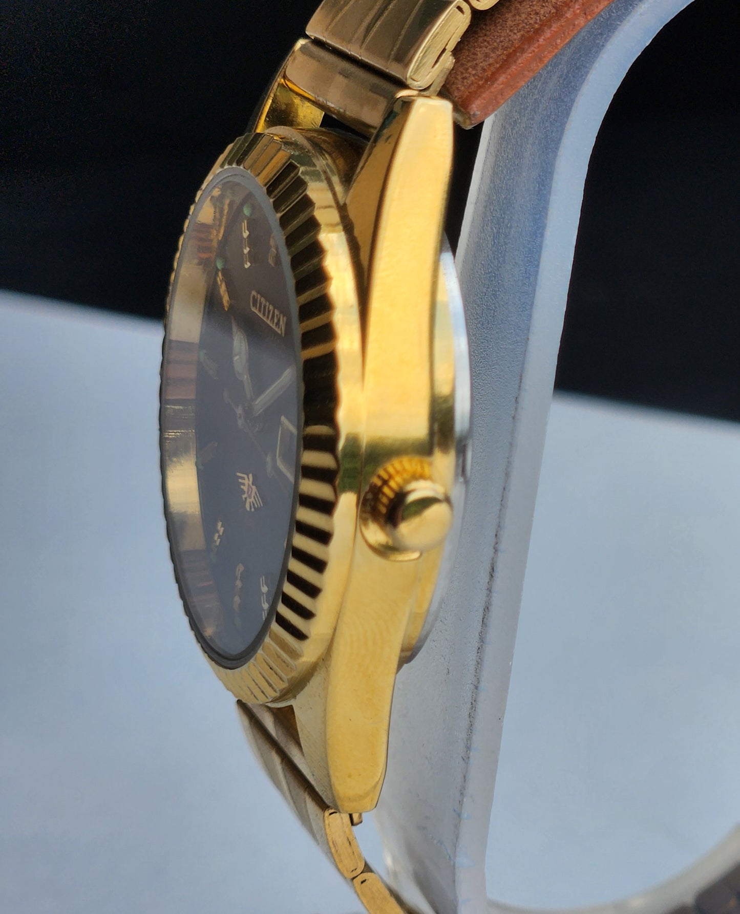 Vintage MOD Citizen Black Face Automatic 21 Jewels Cal. 8200 35MM Fix Bezel Gold Plated Men's Wrist Watch I89
