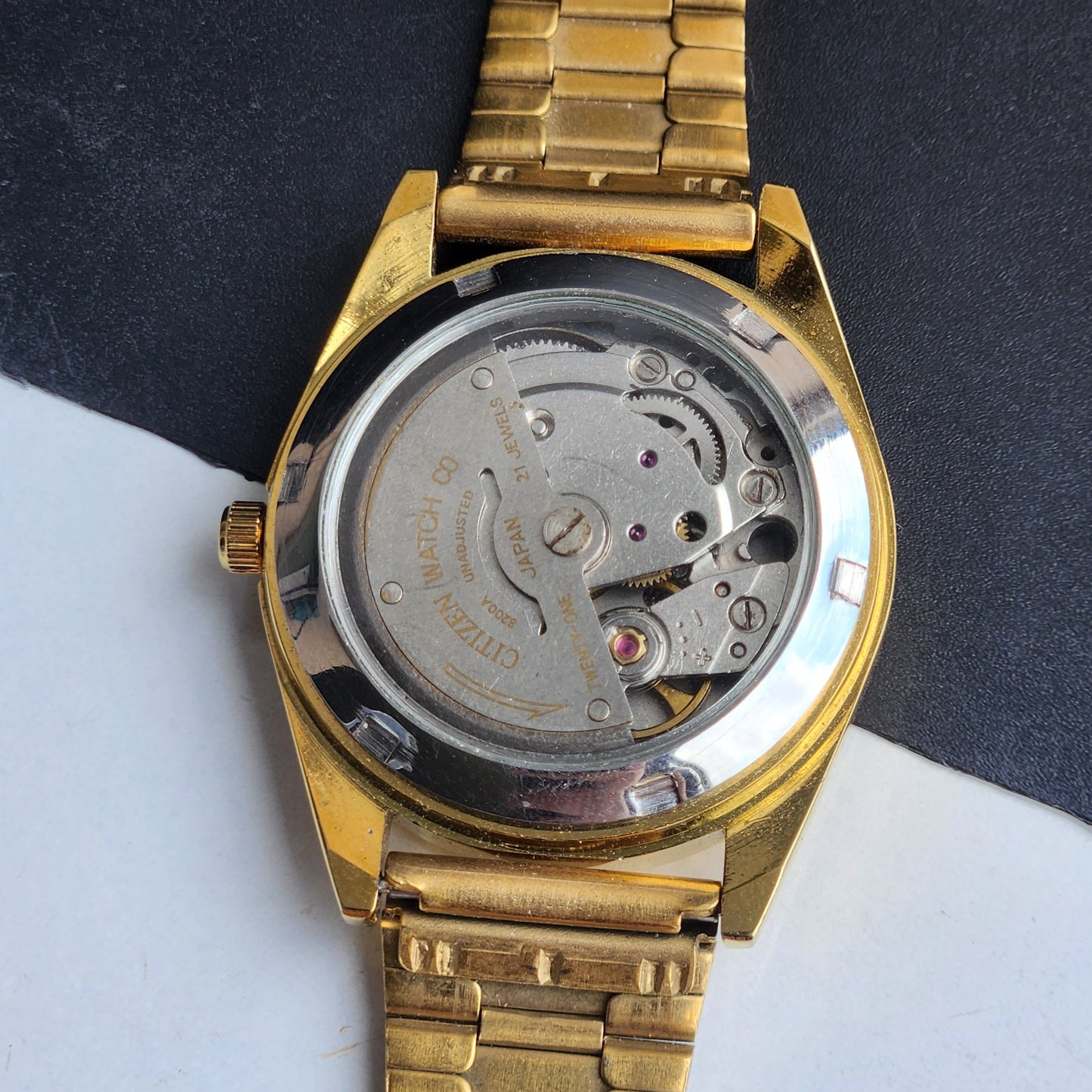 Vintage MOD Citizen Black Face Automatic 21 Jewels Cal. 8200 35MM Fix Bezel Gold Plated Men's Wrist Watch I89