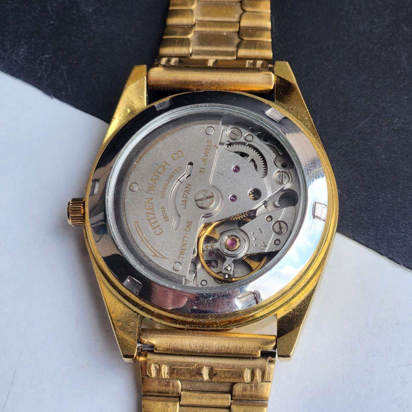 Vintage MOD Citizen Black Face Automatic 21 Jewels Cal. 8200 35MM Fix Bezel Gold Plated Men's Wrist Watch I89